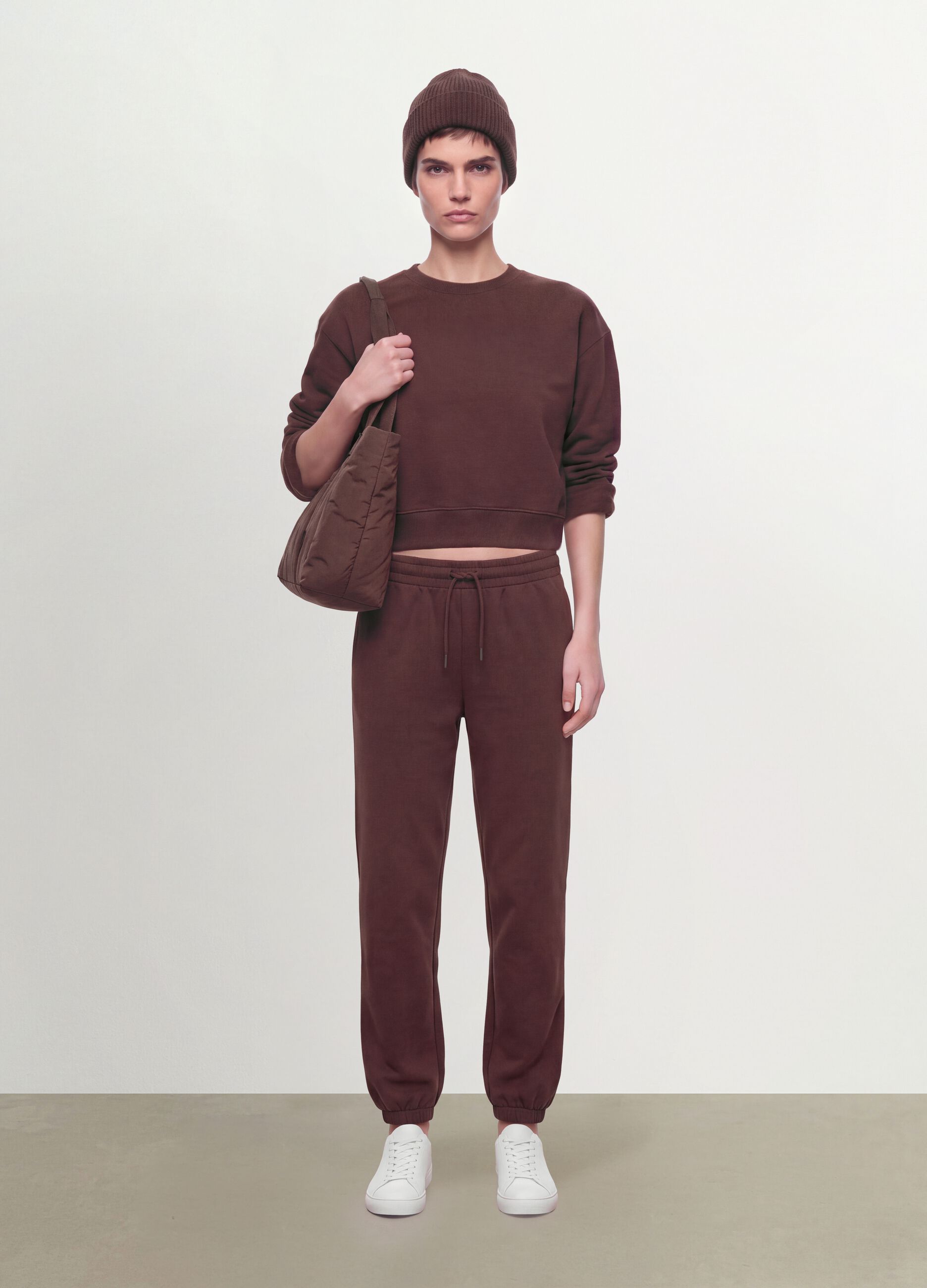 Brown cotton-blend crew-neck sweatshirt, regular fit