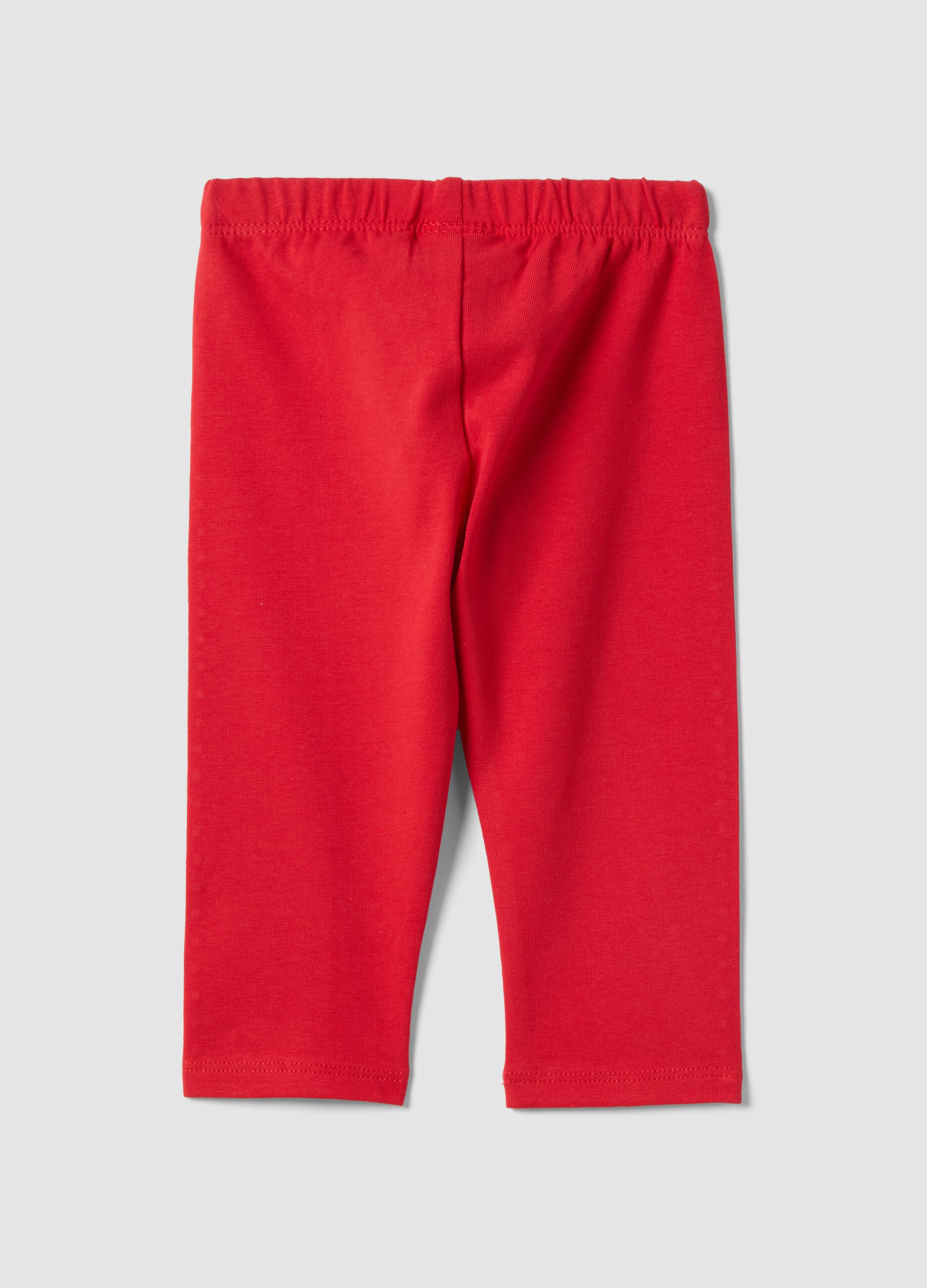 Girls' Red Slim Fit Cotton Stretch Leggings