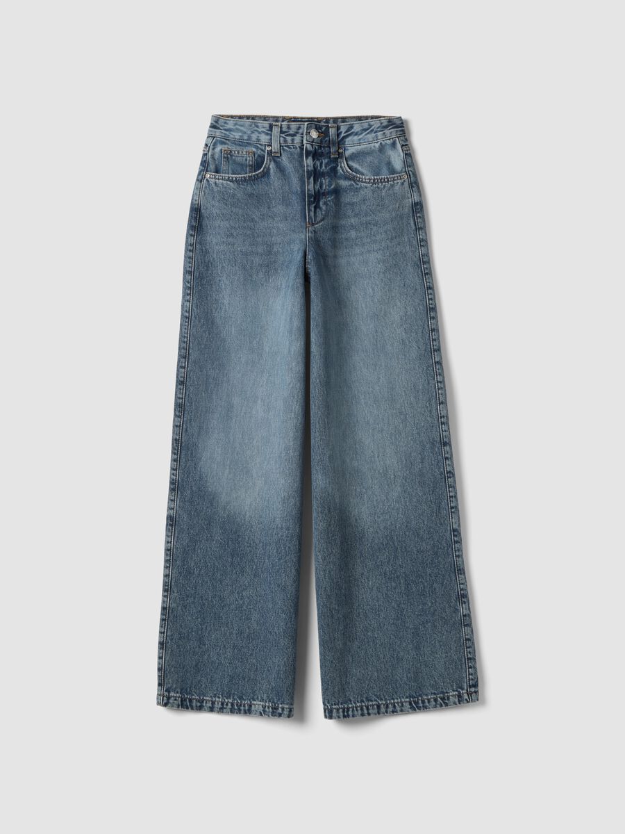 Jeans in puro cotone denim blu wide leg_5