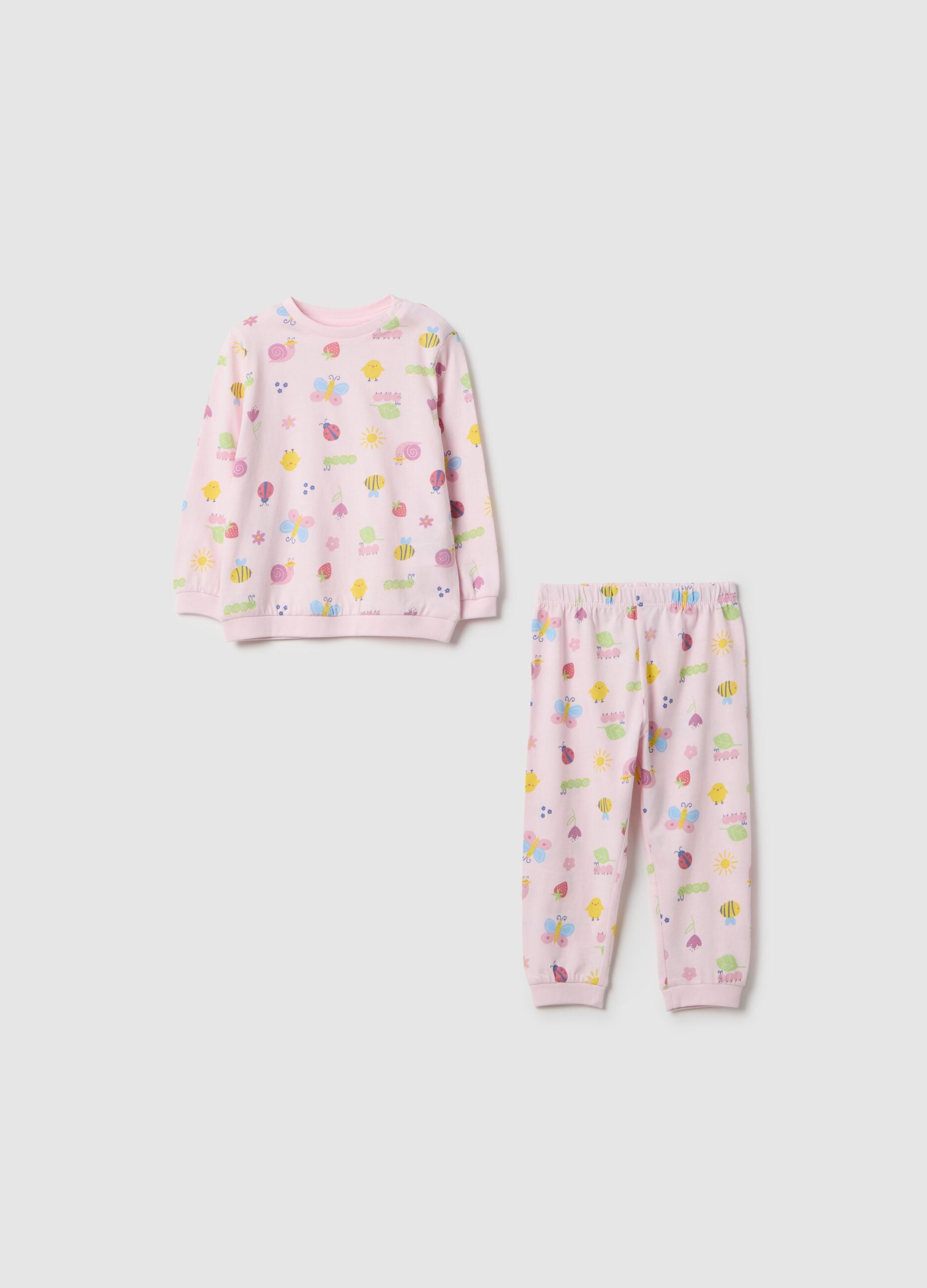 Pigiama rosa da neonata in puro cotone regular fit con stampe
