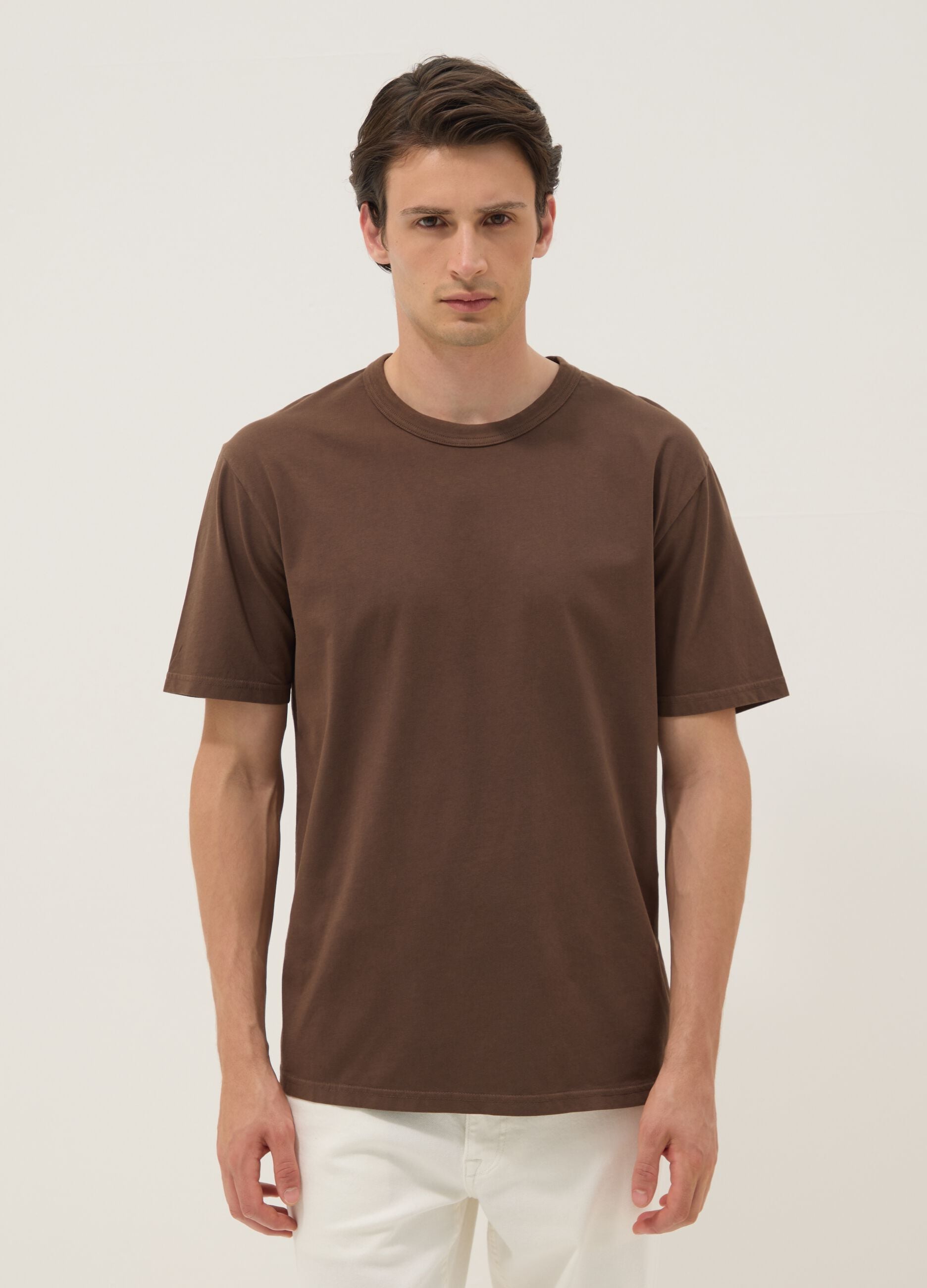 Brown pure cotton relaxed-fit T-shirt