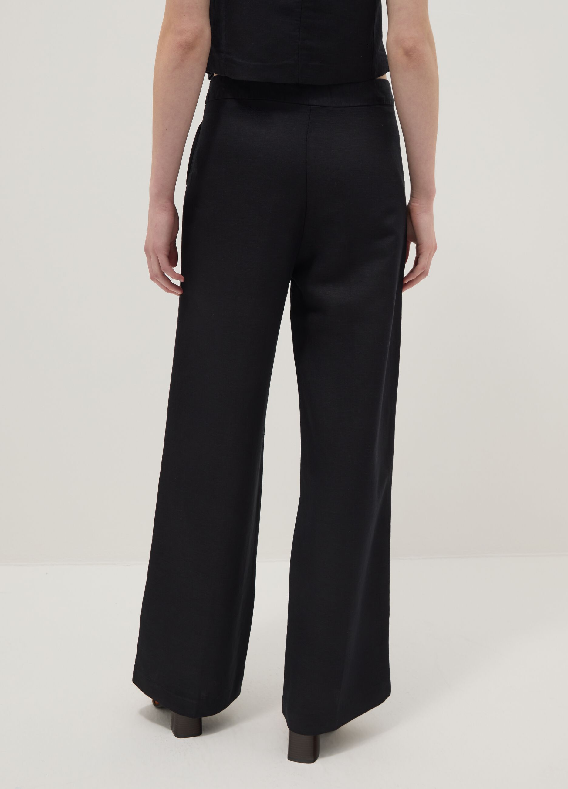 Black linen-viscose blend straight-fit trousers