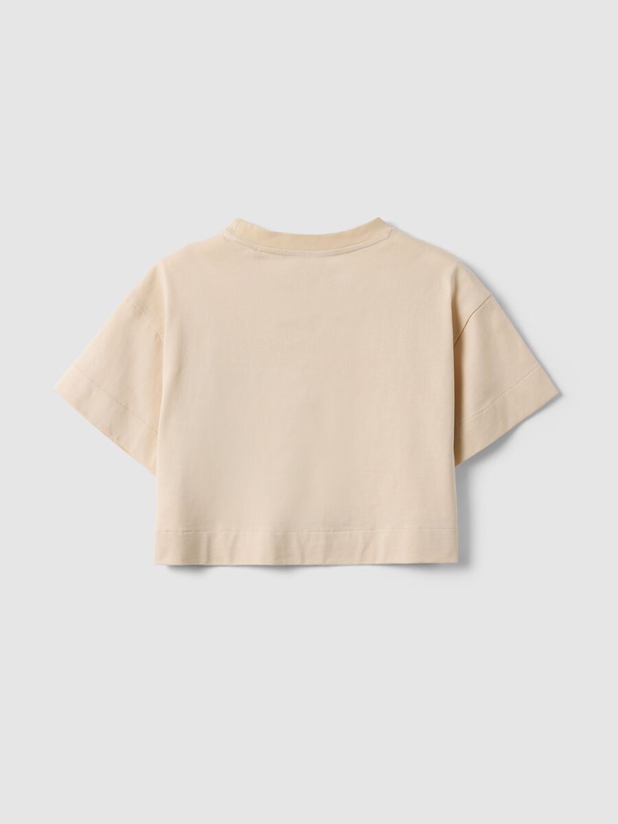 T-shirt in puro cotone beige da ragazza boxy fit con tasca camouflage_4