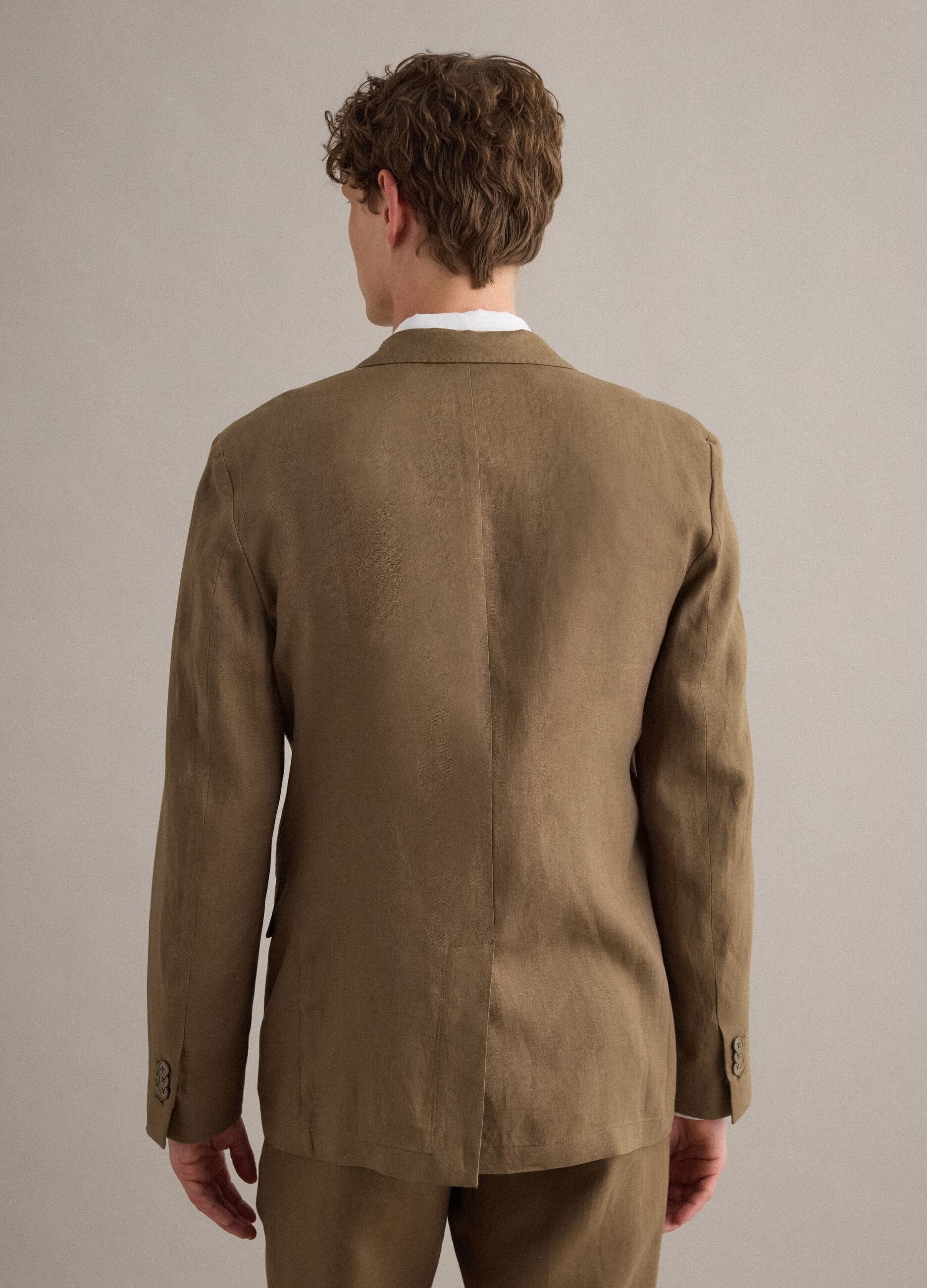 Regular Fit Brown Pure Linen Blazer
