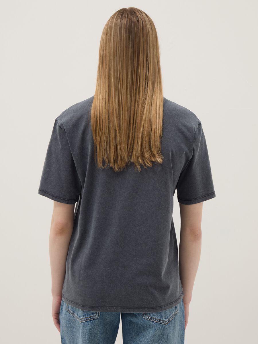 Grey pure cotton relaxed fit T-shirt with print_3