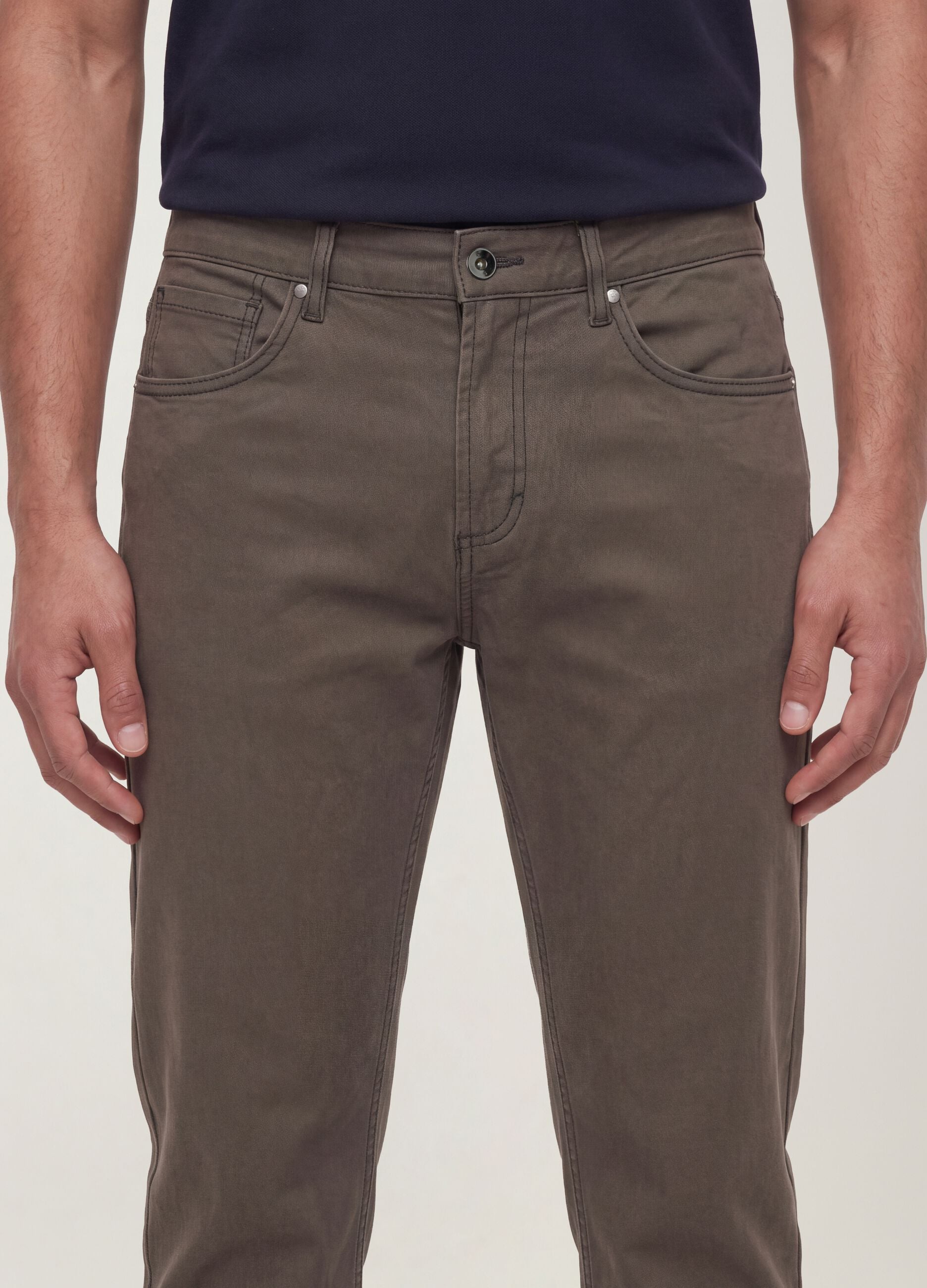 Grey regular-fit stretch cotton twill trousers