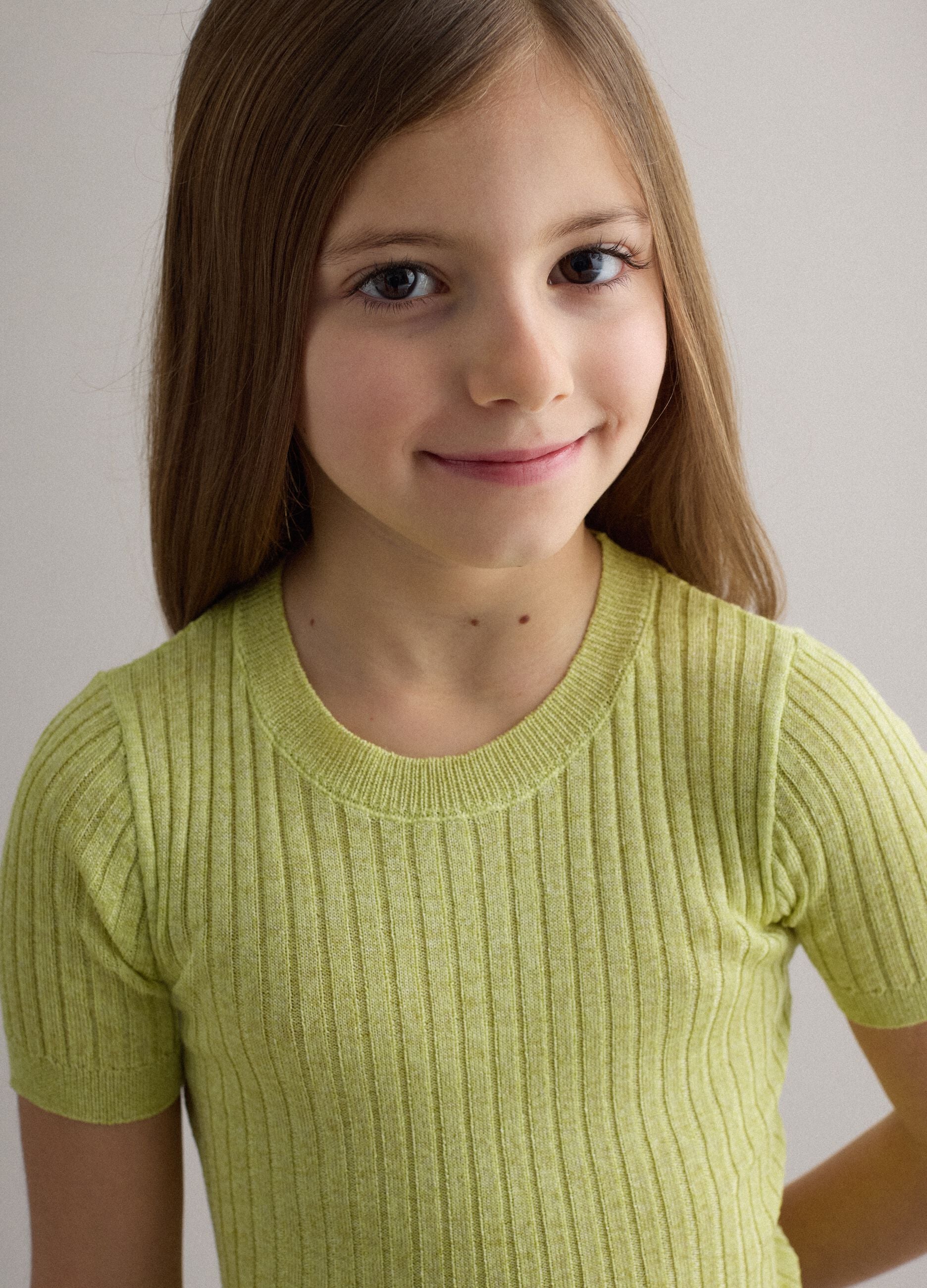 Girls' regular fit yellow ribbed viscose blend jumper