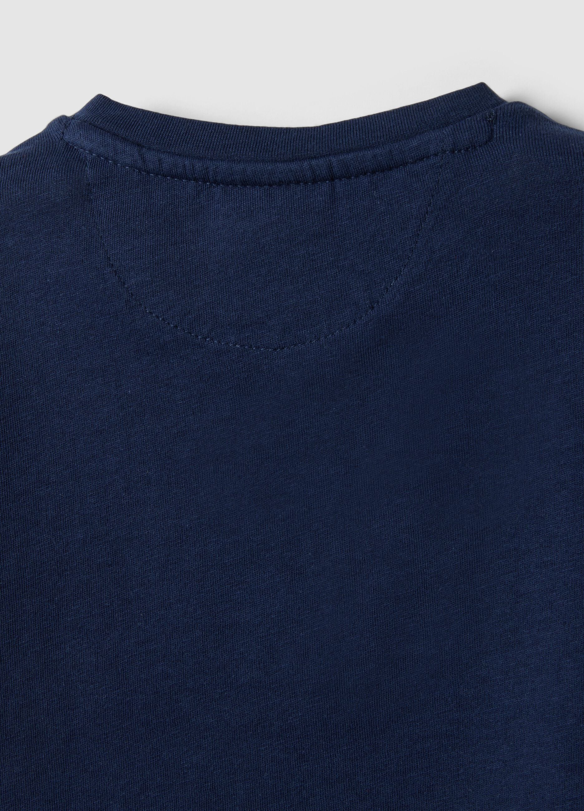 Blue pure cotton children's t-shirt regular fit with embroidered car