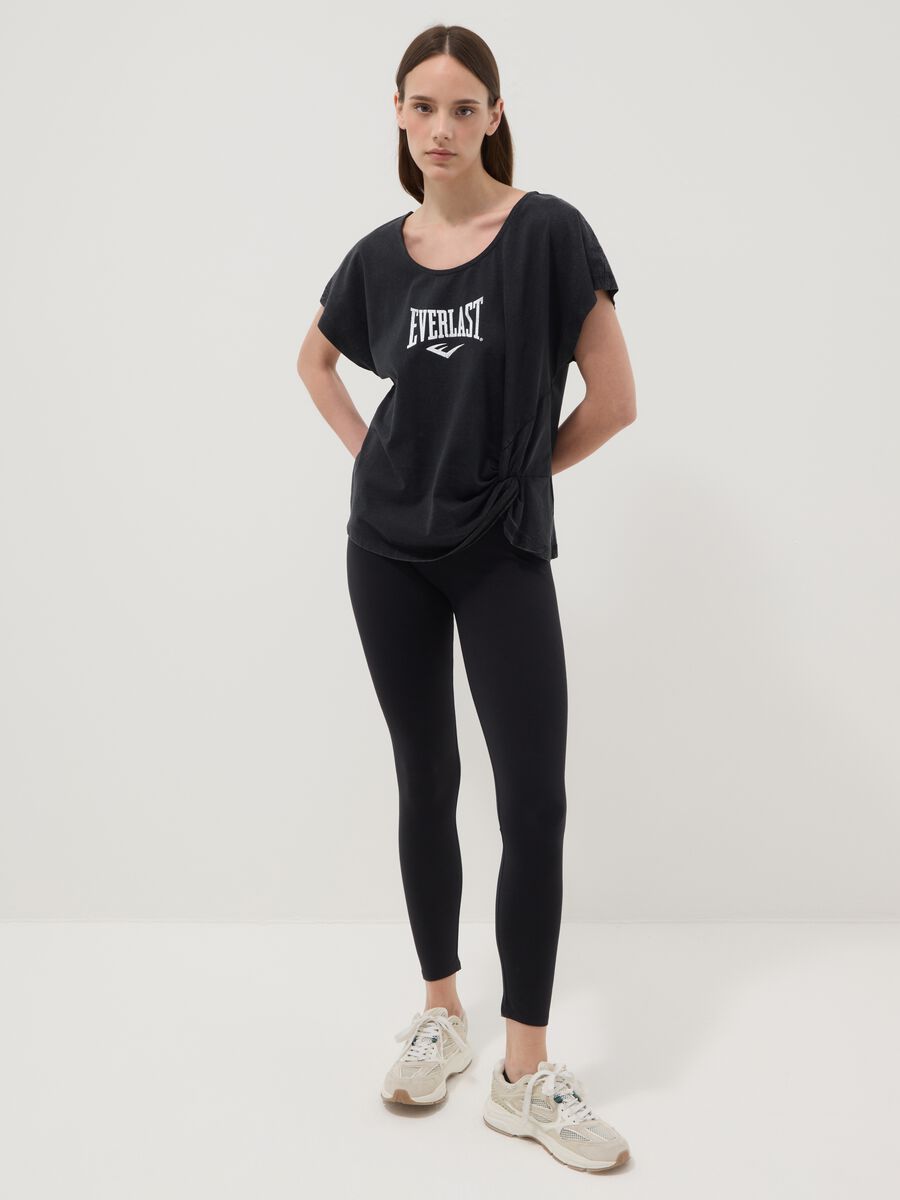 Black pure cotton regular fit T-shirt with knot detail_1