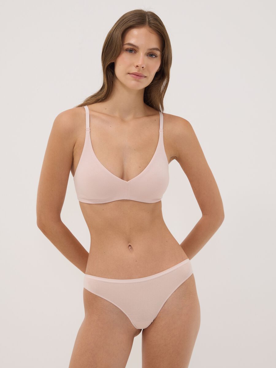 Pink organic stretch cotton triangle bra_1