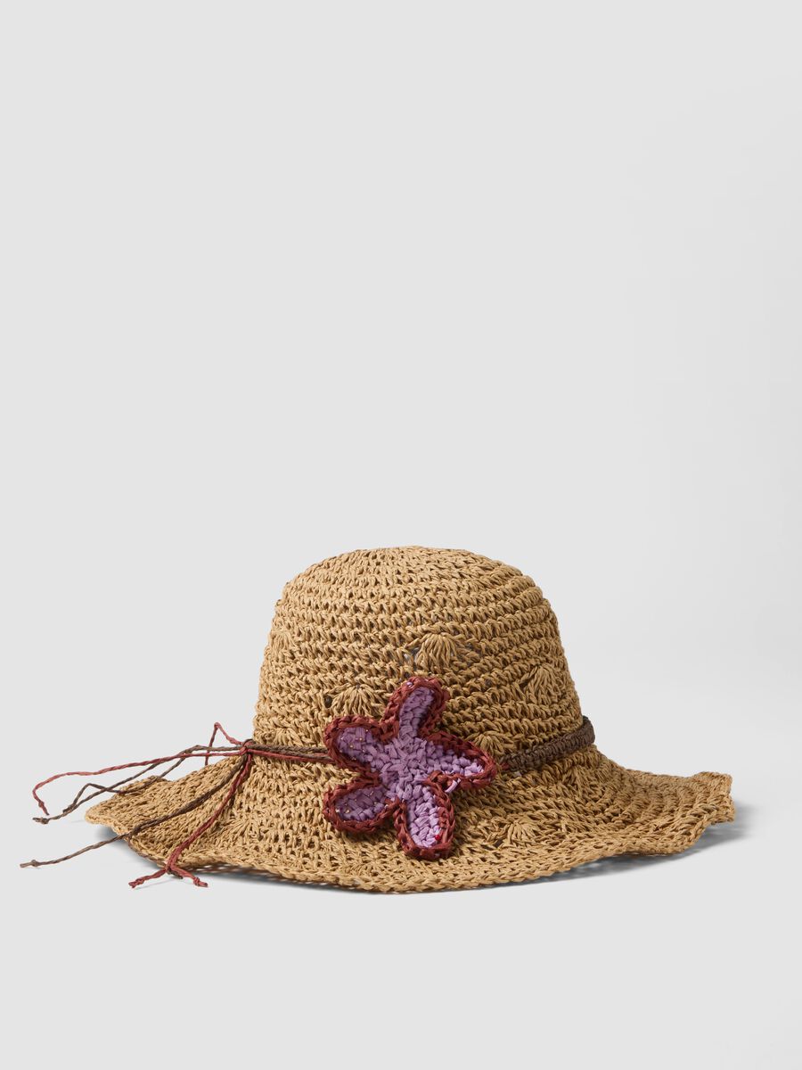 Cappello in puro tessuto carta beige con ricamo stella marina_0