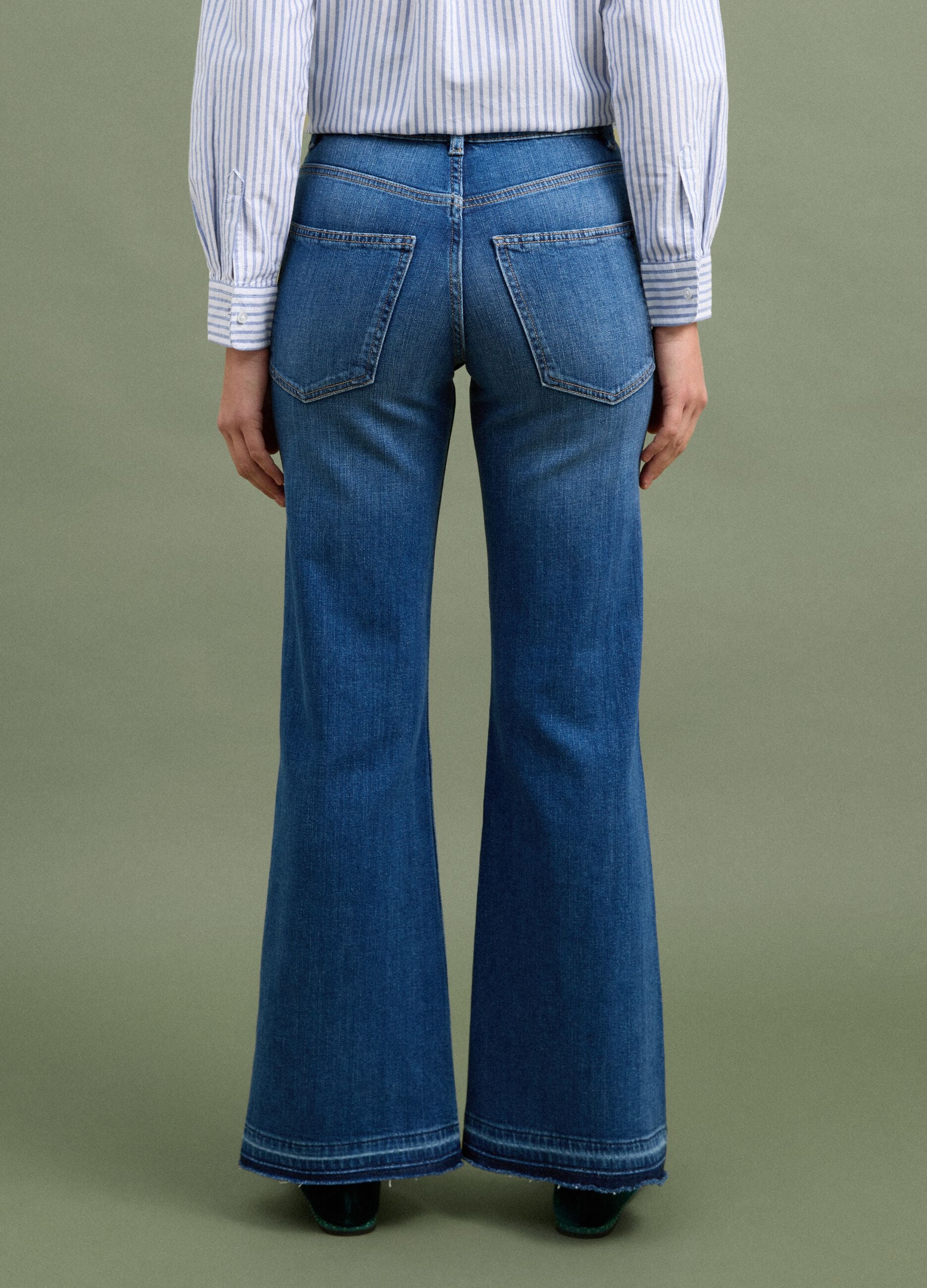 Blue wide-leg stretch cotton jeans