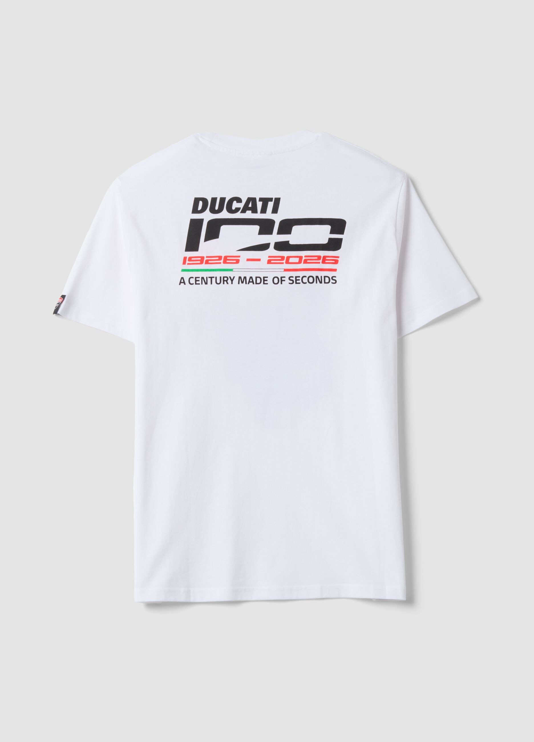 White pure cotton crew-neck T-shirt with Ducati print, regular fit