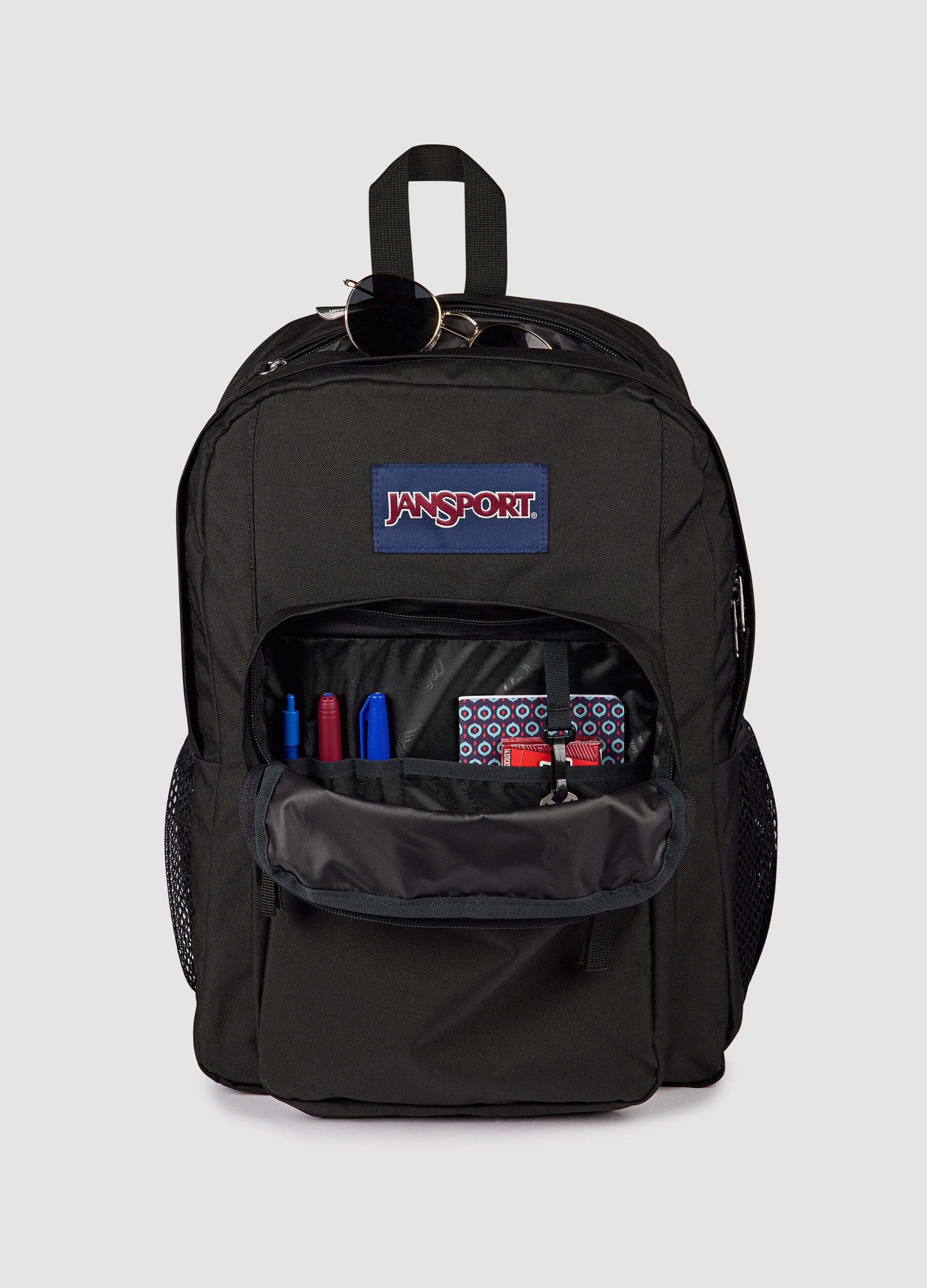 Black backpack with external pockets