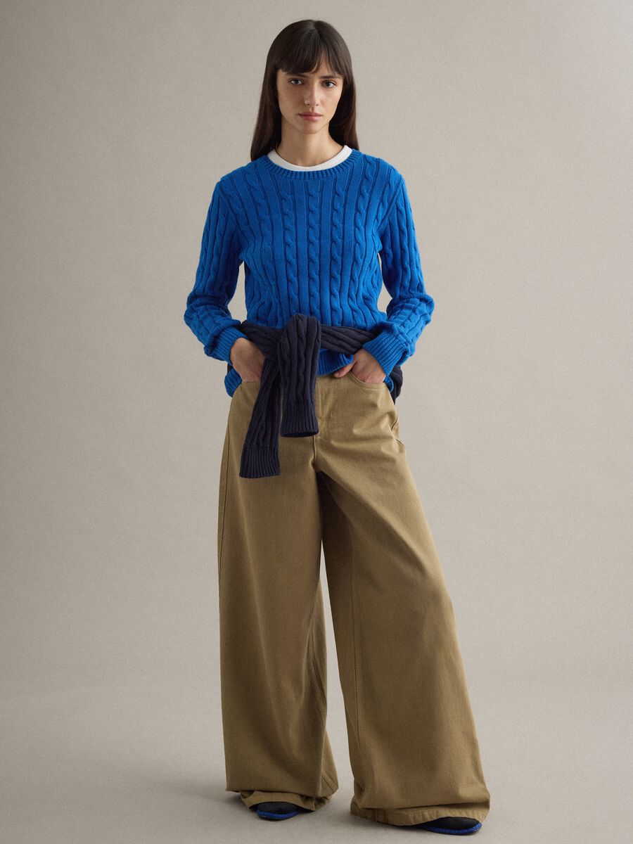 Blue sweater in pure cotton regular fit with cable knit_2