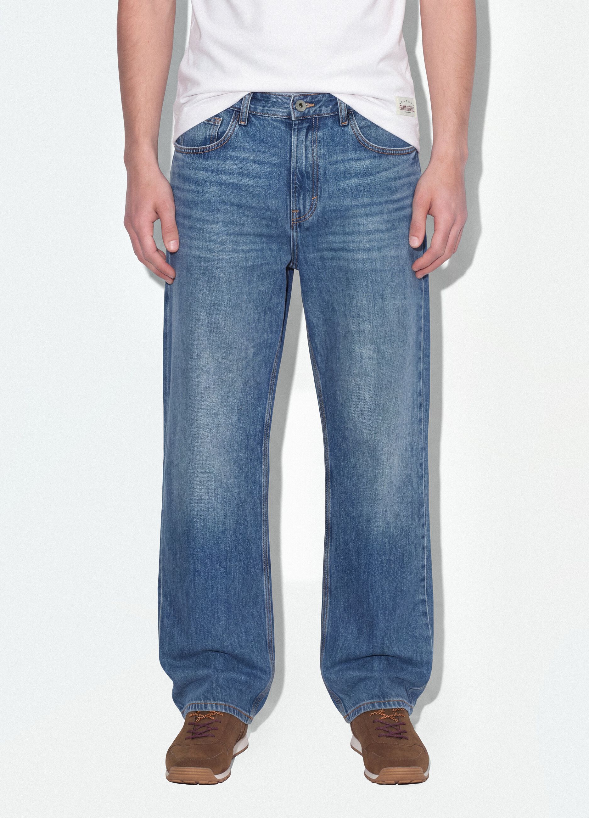 Blue denim jeans in pure cotton, loose fit