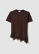 Brown pure cotton T-shirt with lace insert, relaxed fit_4