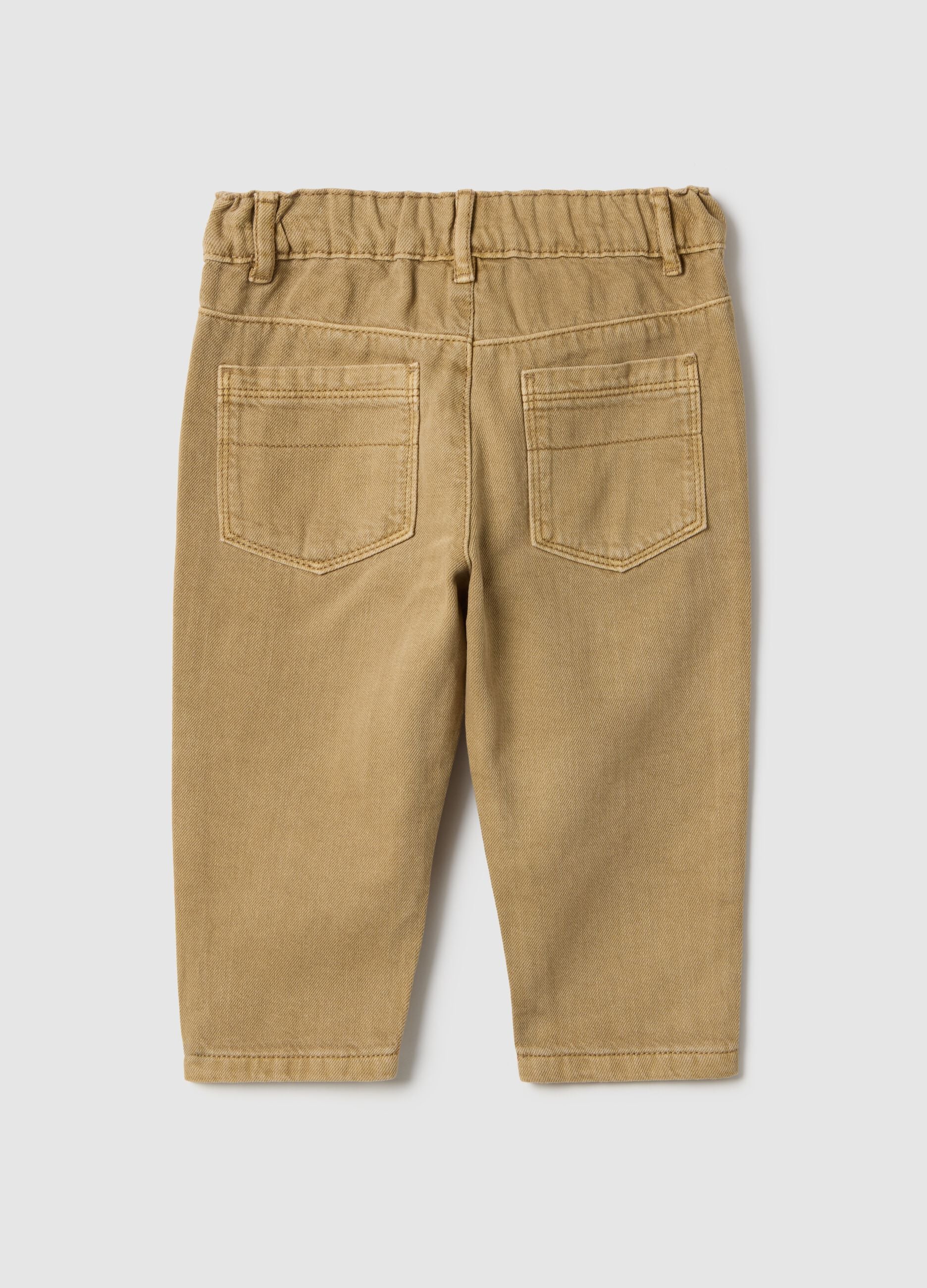 Beige pure cotton regular fit trousers for boys