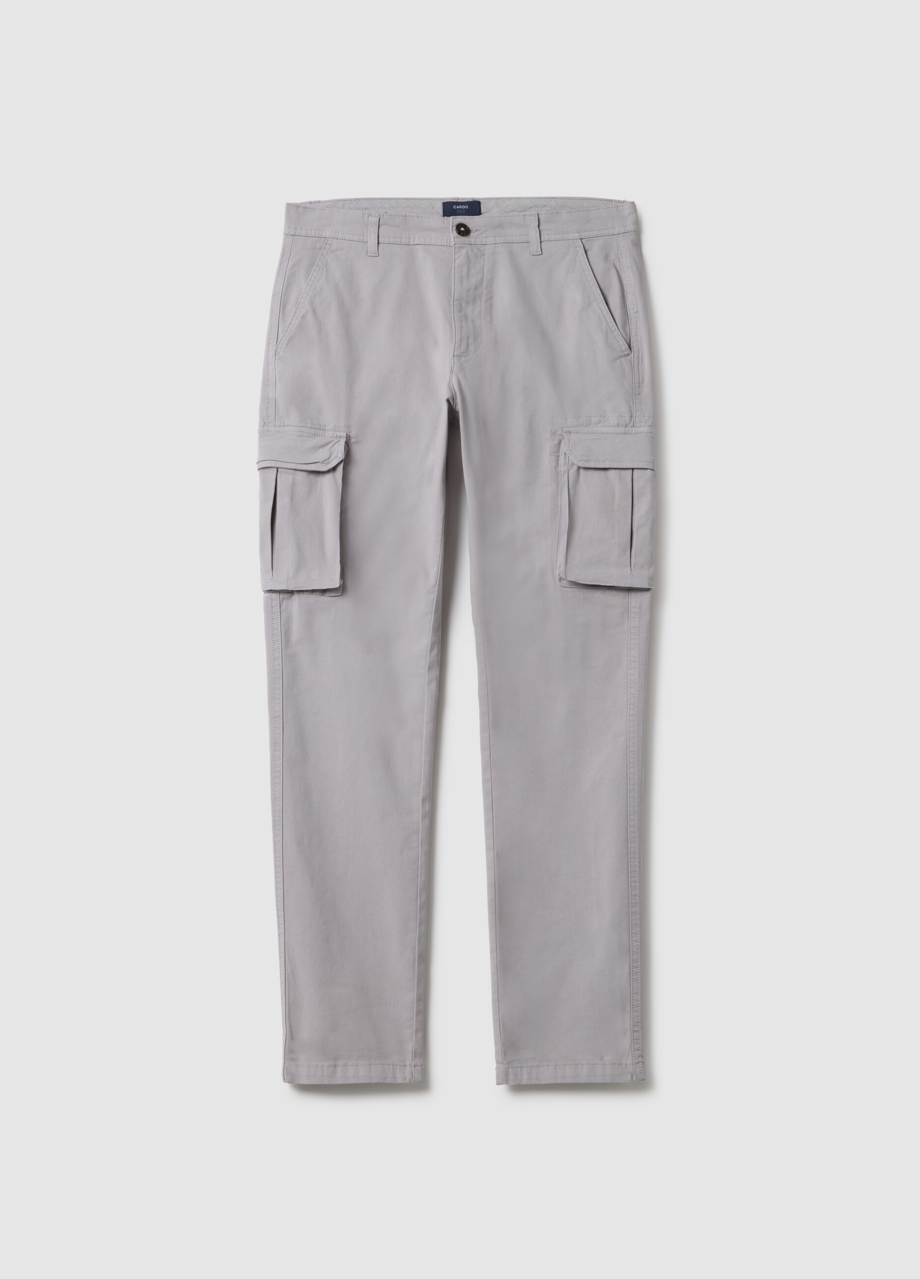 Grey slim fit stretch cotton cargo trousers