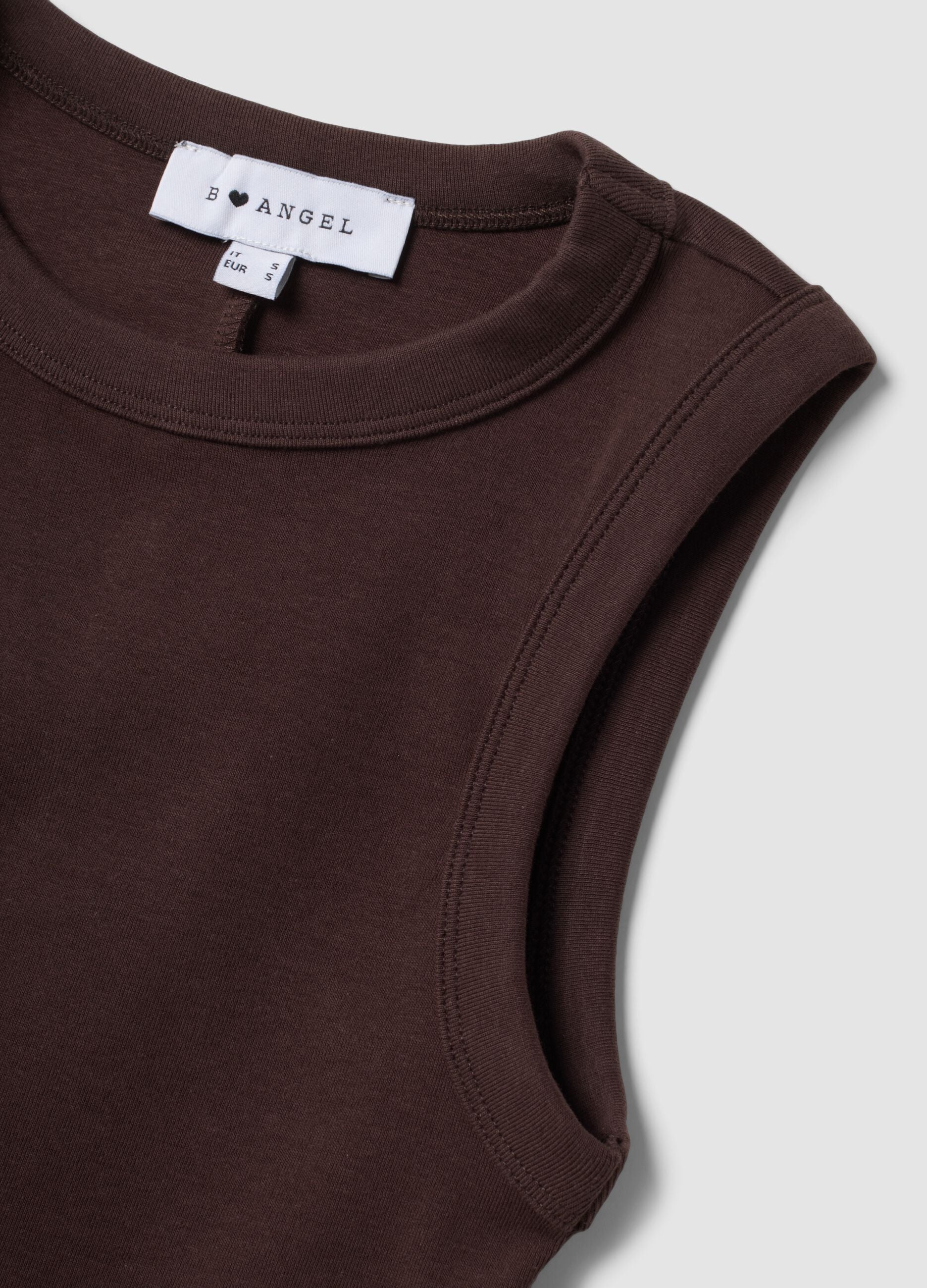 Brown cotton-stretch cropped tank top