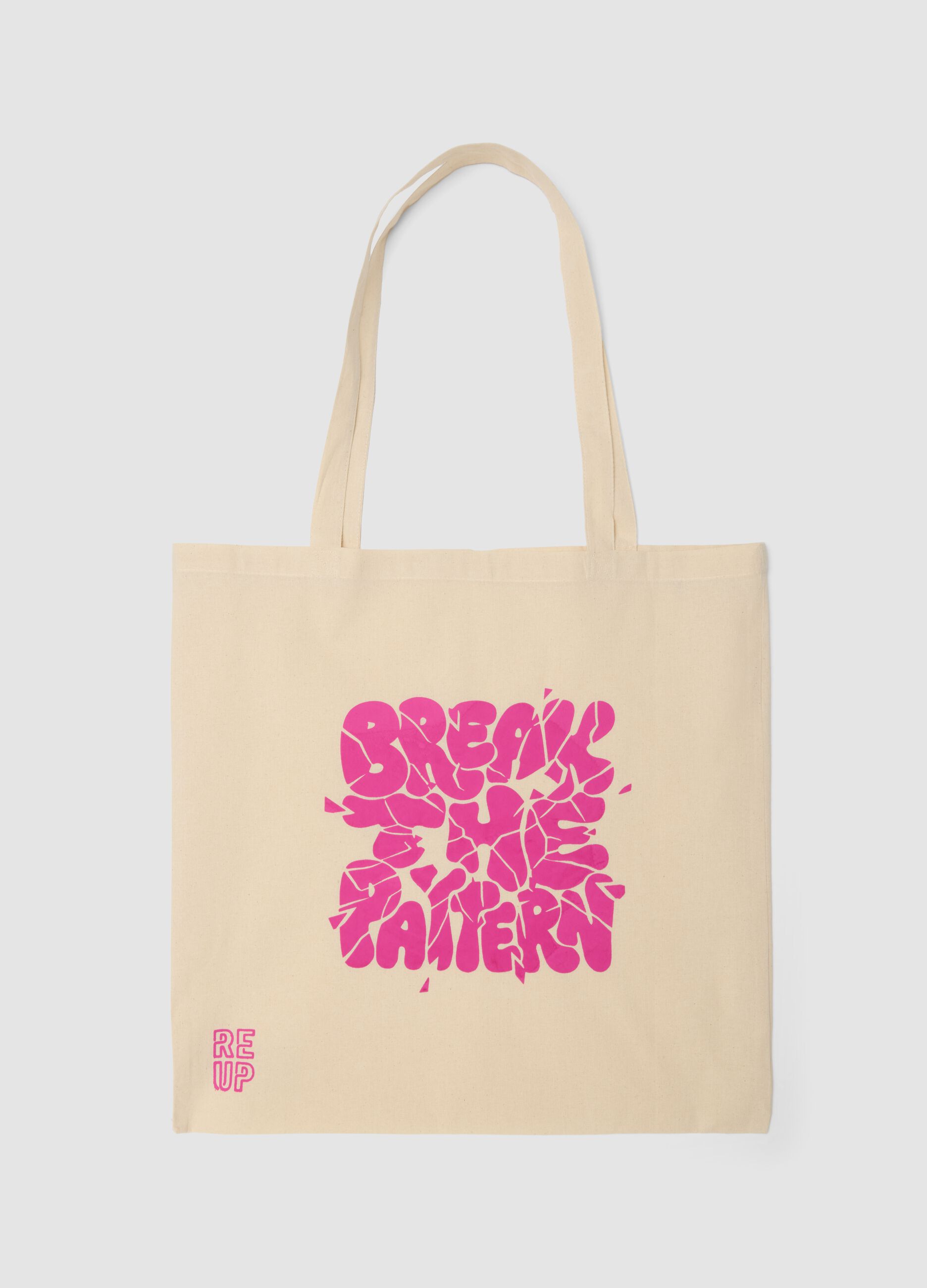 RE-UP tote bag with "Break the Pattern" screen print