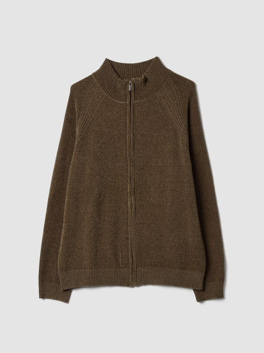 Beige full-zip cardigan with collar, regular fit_4
