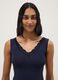 Blue stretch viscose tank top with deep V lace trim regular fit_1