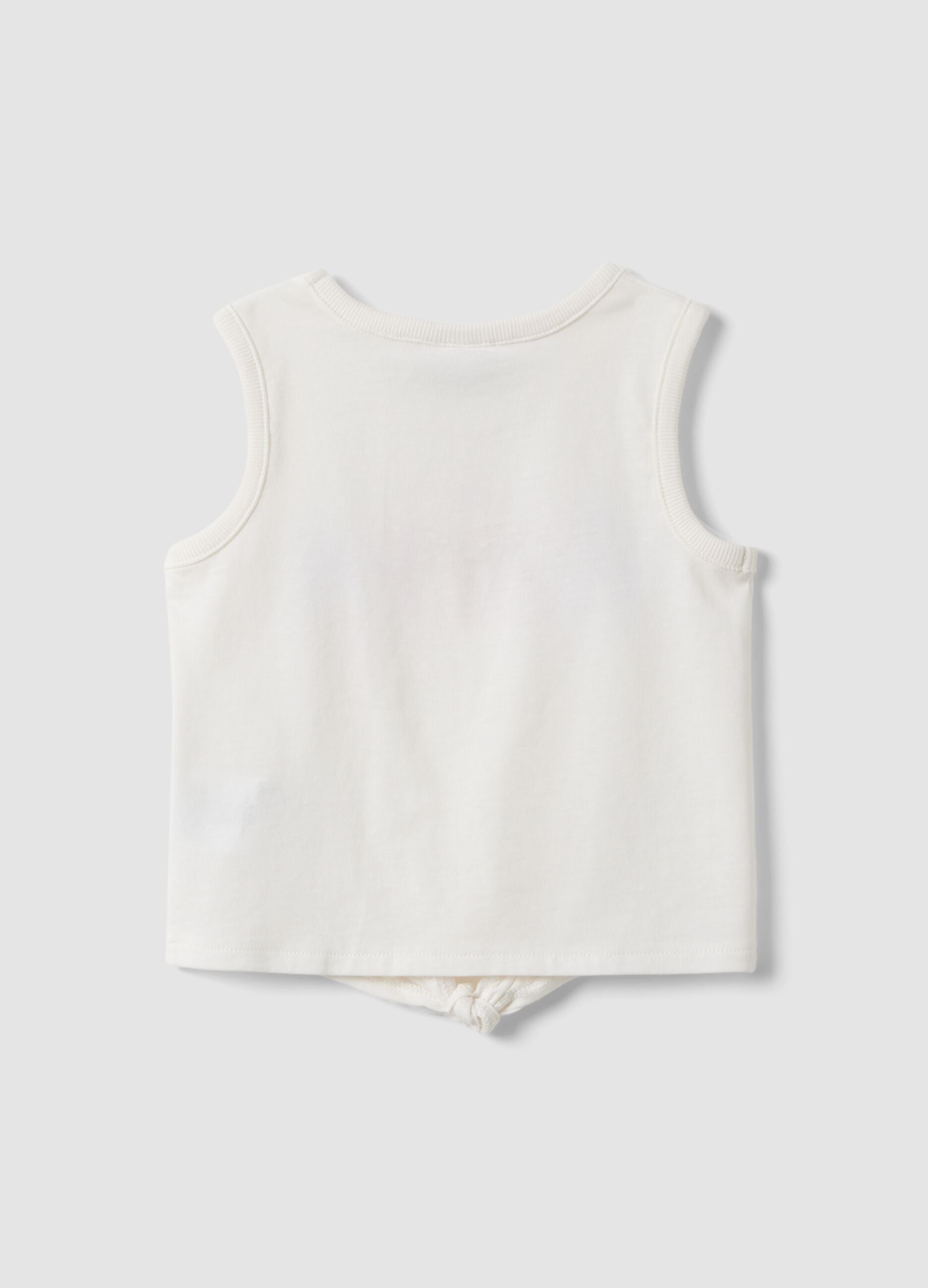 White organic cotton tank top with front tie detail