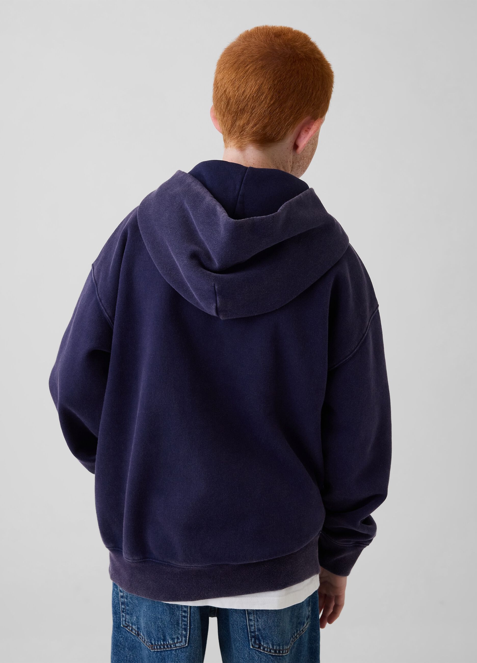 Blue cotton blend kids' hoodie regular fit with hood and logo