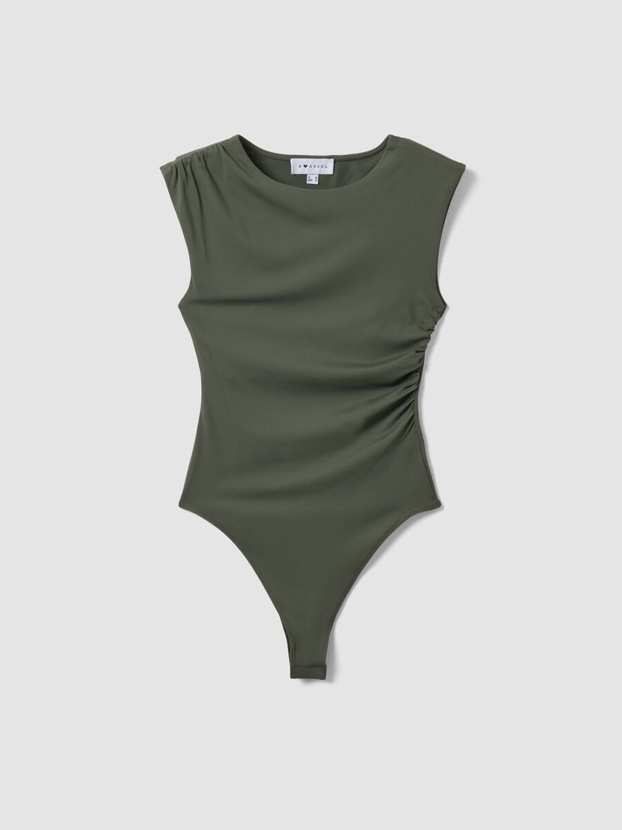 Body verde in tessuto elasticizzato con arricciature regular fit_0