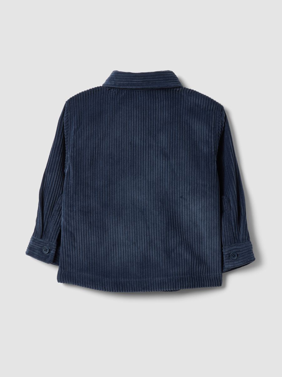 Blue ribbed shacket with buttons and classic collar_1