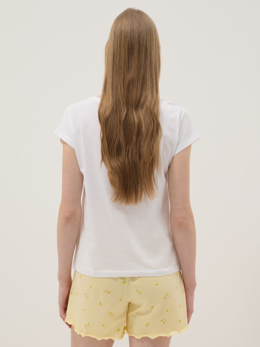 White organic cotton pyjama T-shirt with print, regular fit_3