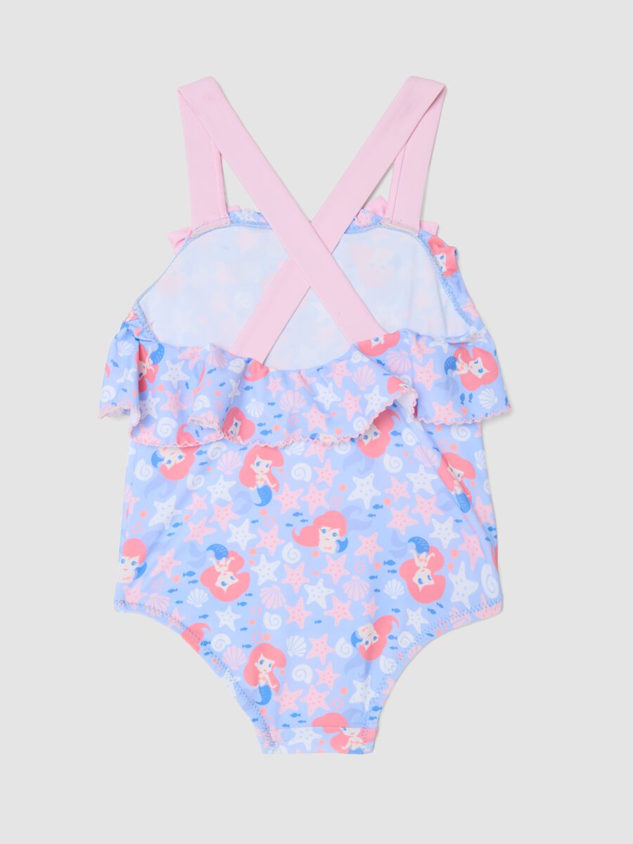 Costume intero azzurro per bimba in tessuto elasticizzato con stampa Sirenetta_1