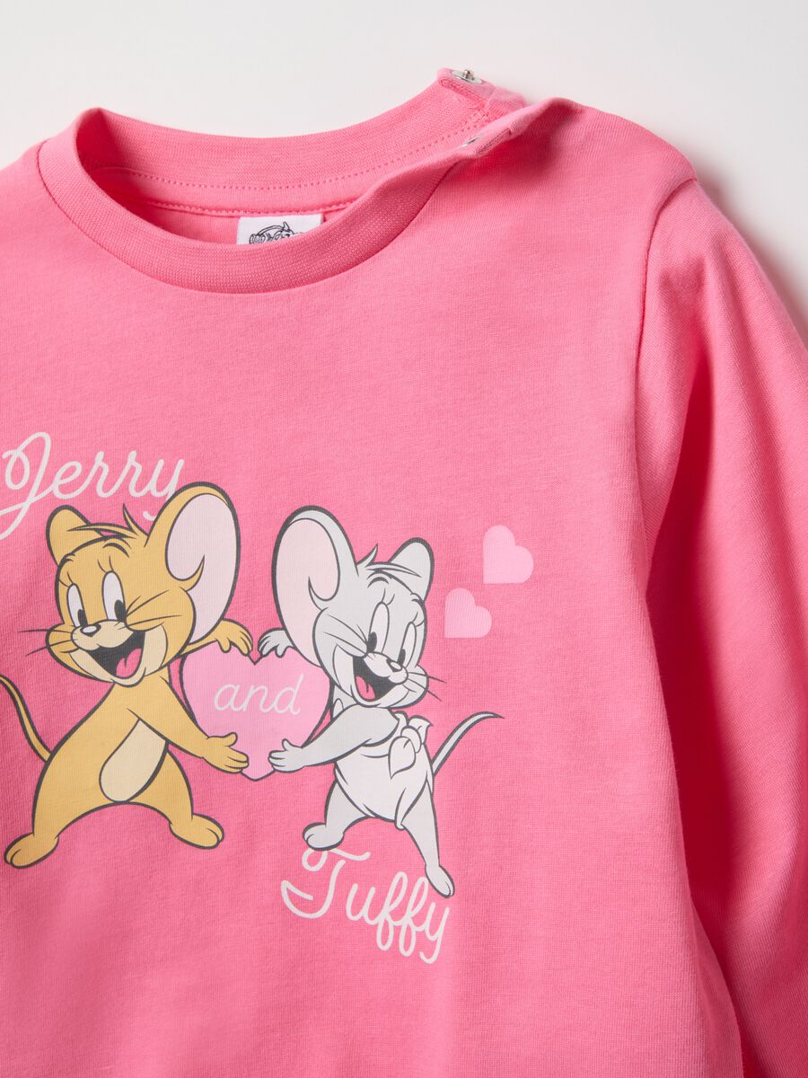 Pink striped pure cotton baby pyjamas with Jerry and Tuffy print_2
