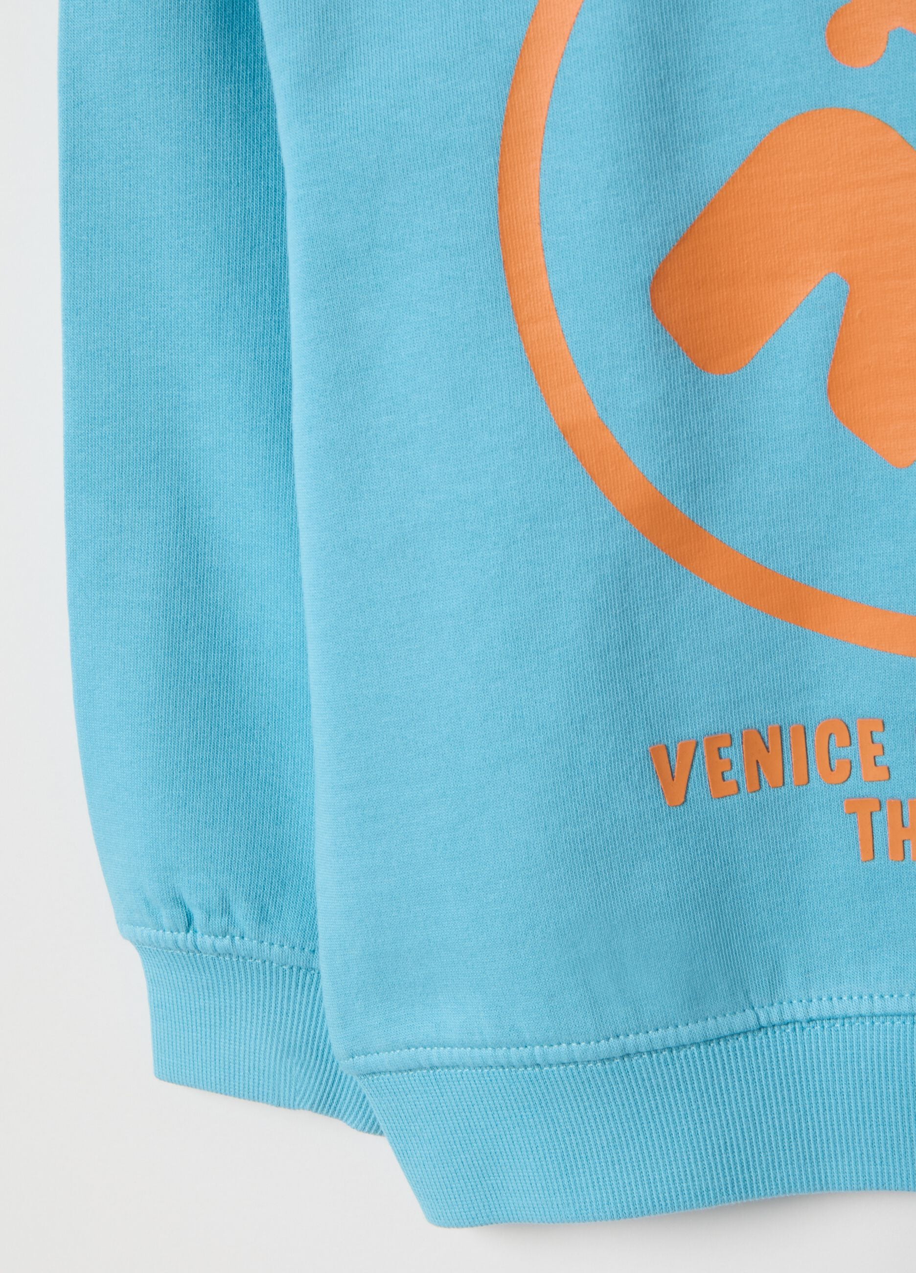 Children's oversized blue pure cotton sweatshirt with print
