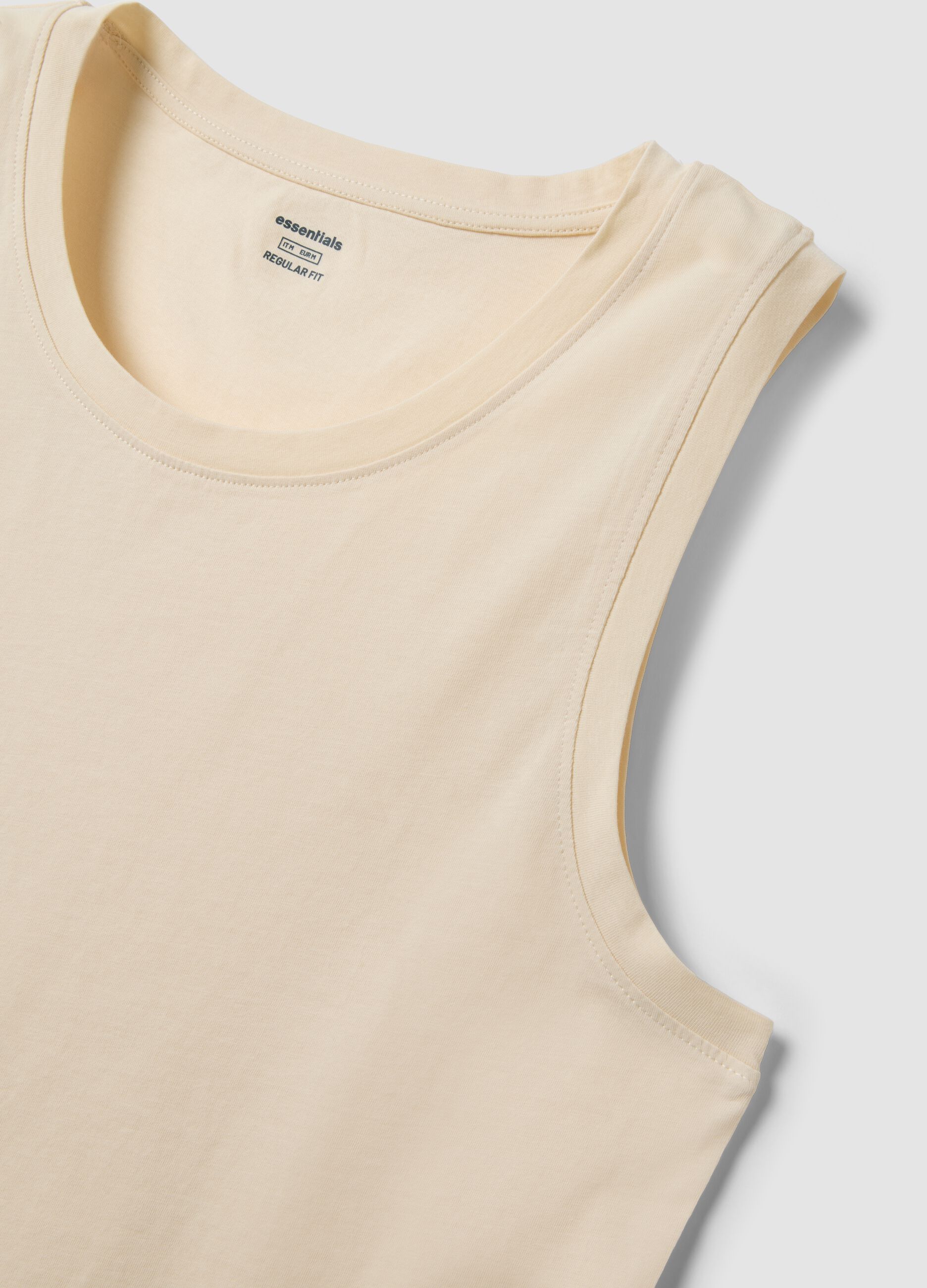 Beige crew neck vest in pure cotton, regular fit
