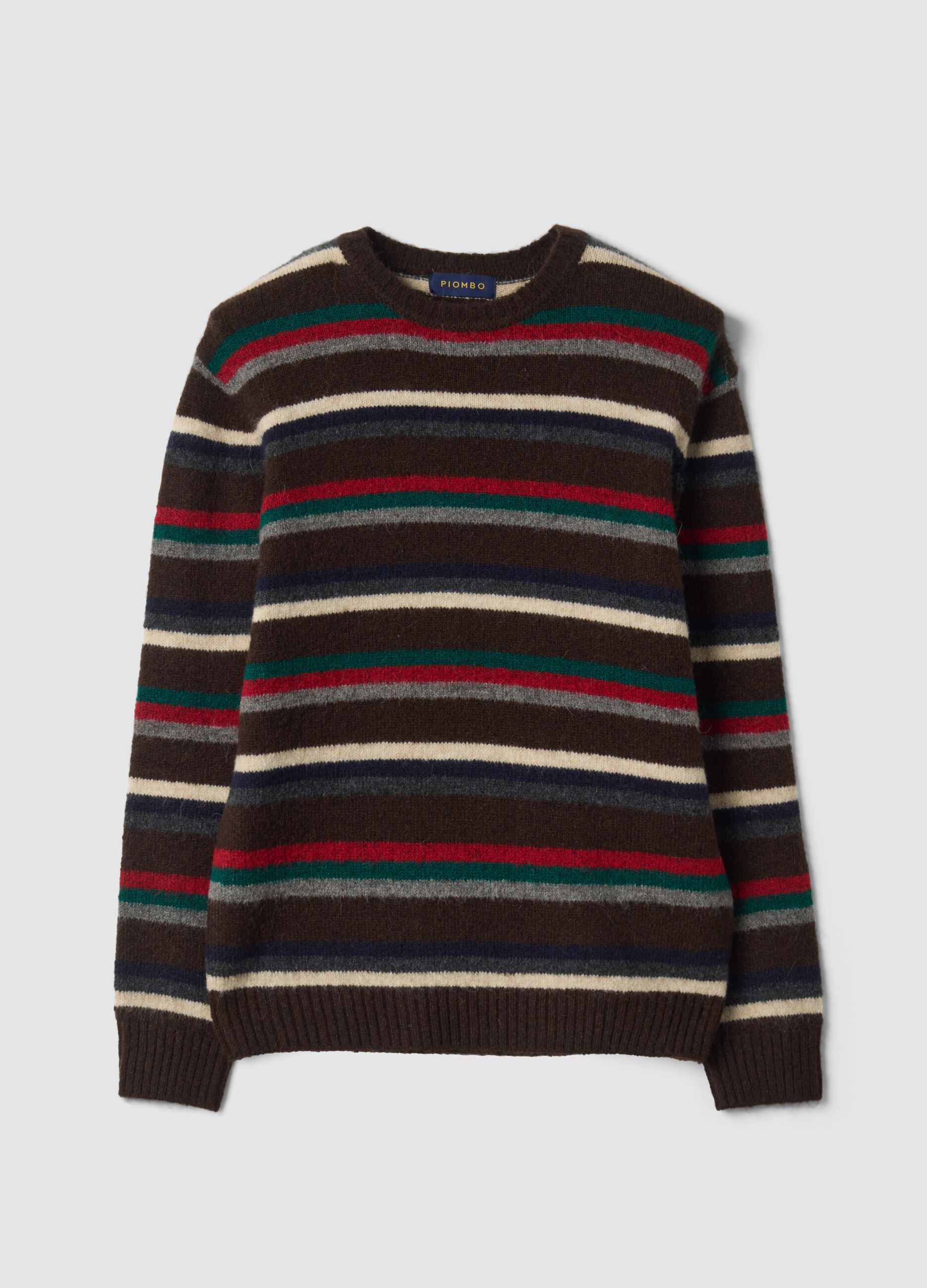Multicolour crew-neck jumper in stretch wool and alpaca
