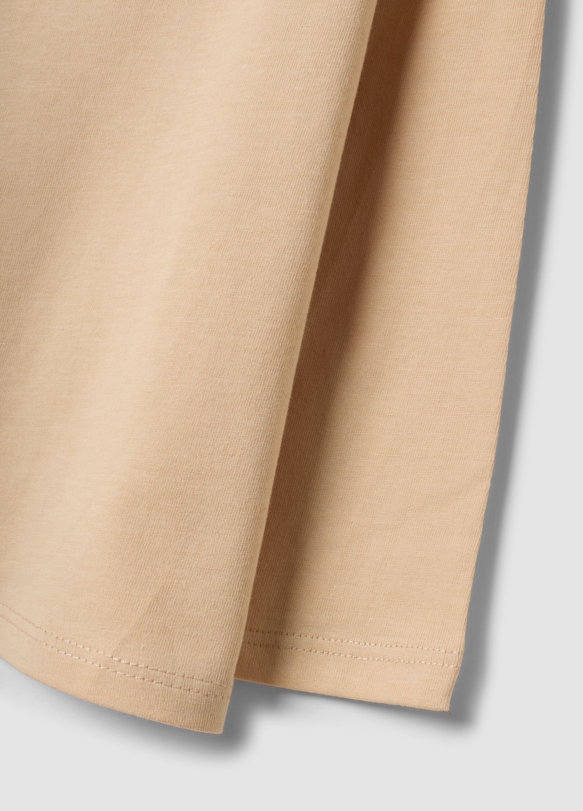 Beige organic cotton T-shirt with teddy bear print for baby girl