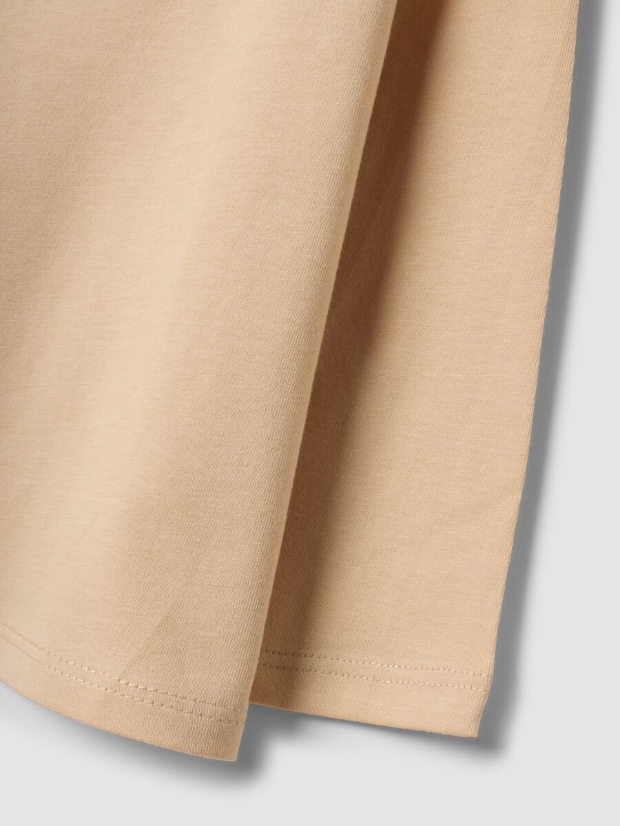 Beige organic cotton T-shirt with teddy bear print for baby girl_3