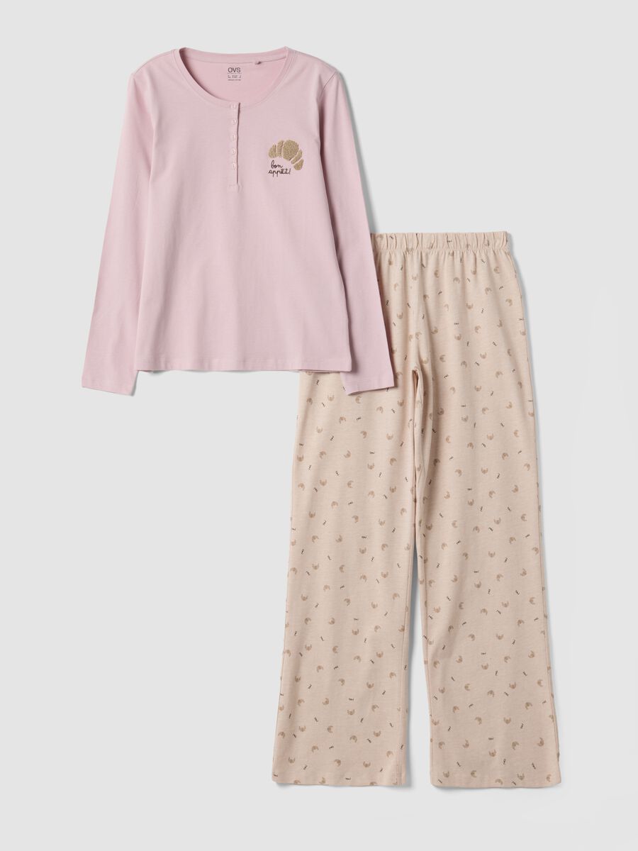 Pink organic cotton pyjamas with Henley neckline_0