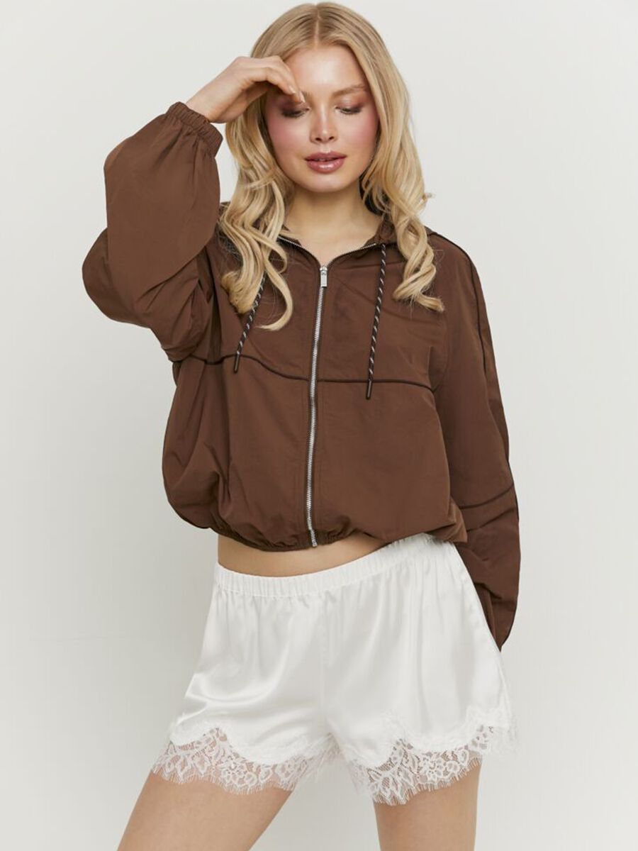 White Stretch Shorts with Lace Trim_0