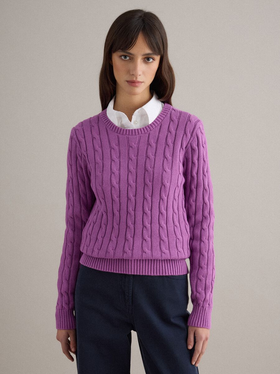 Purple pure cotton regular fit cable knit jumper_0