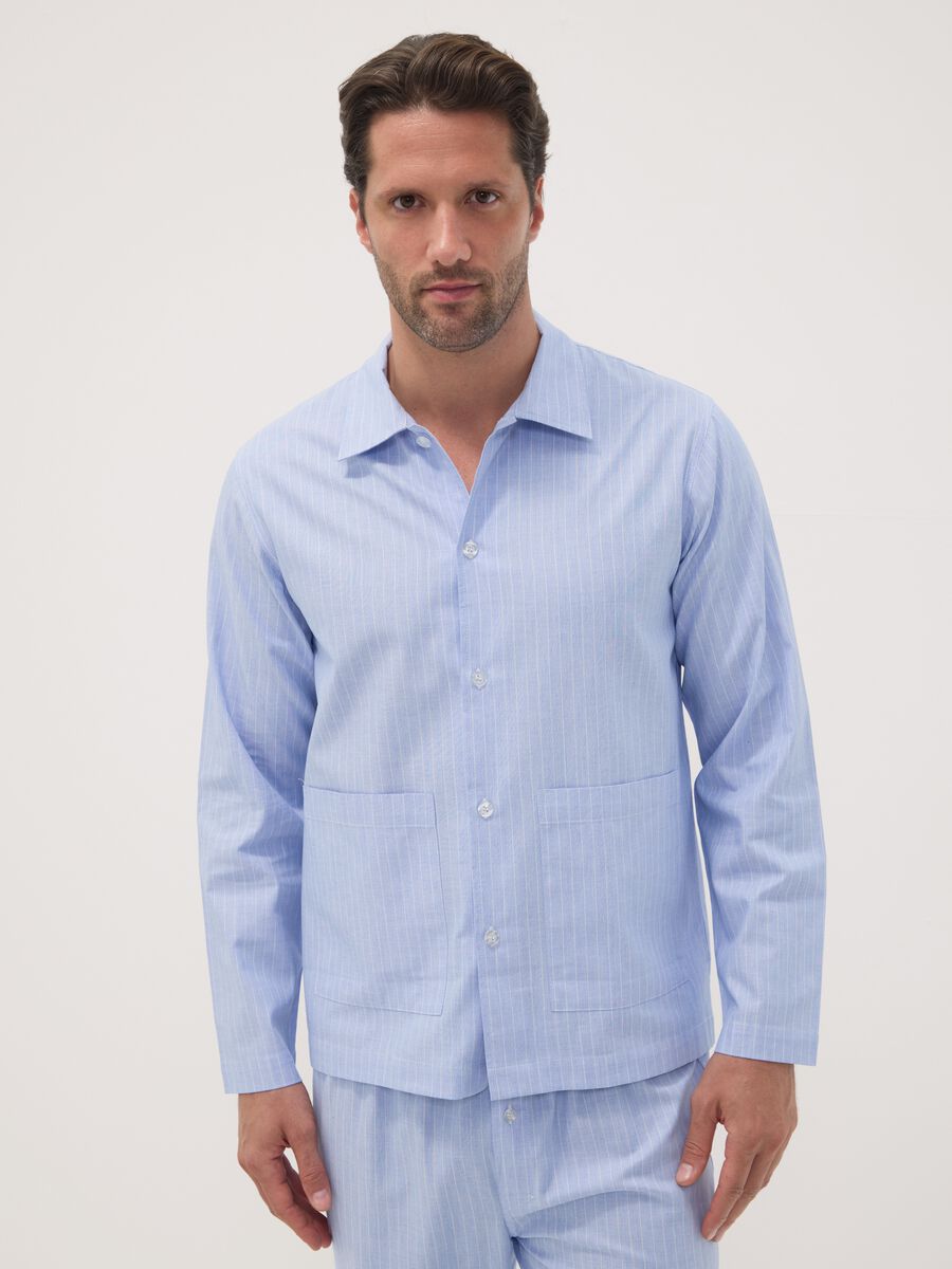 Blue striped pyjamas in pure organic cotton with collar_1