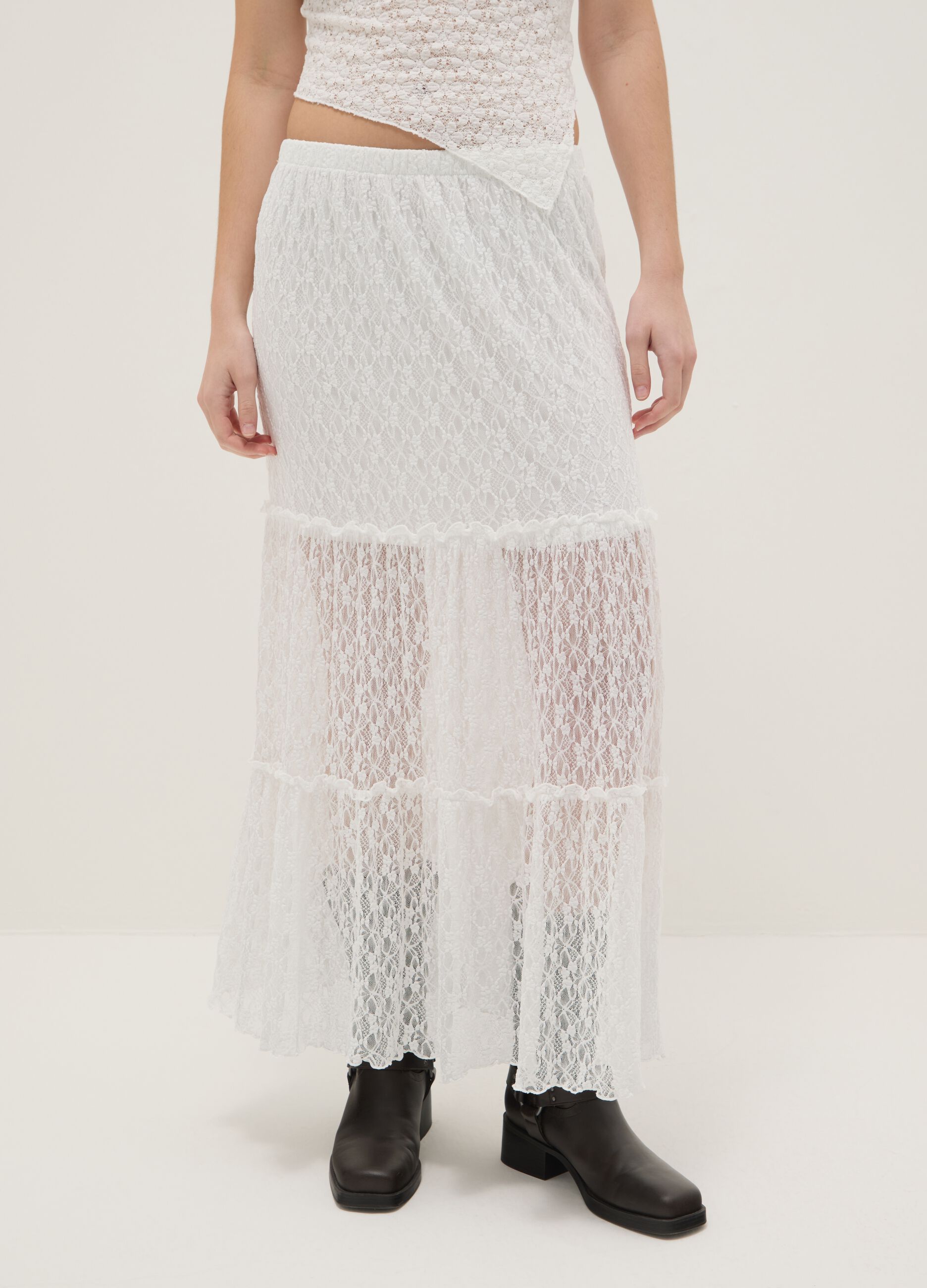 White Lace Long Skirt Regular Fit