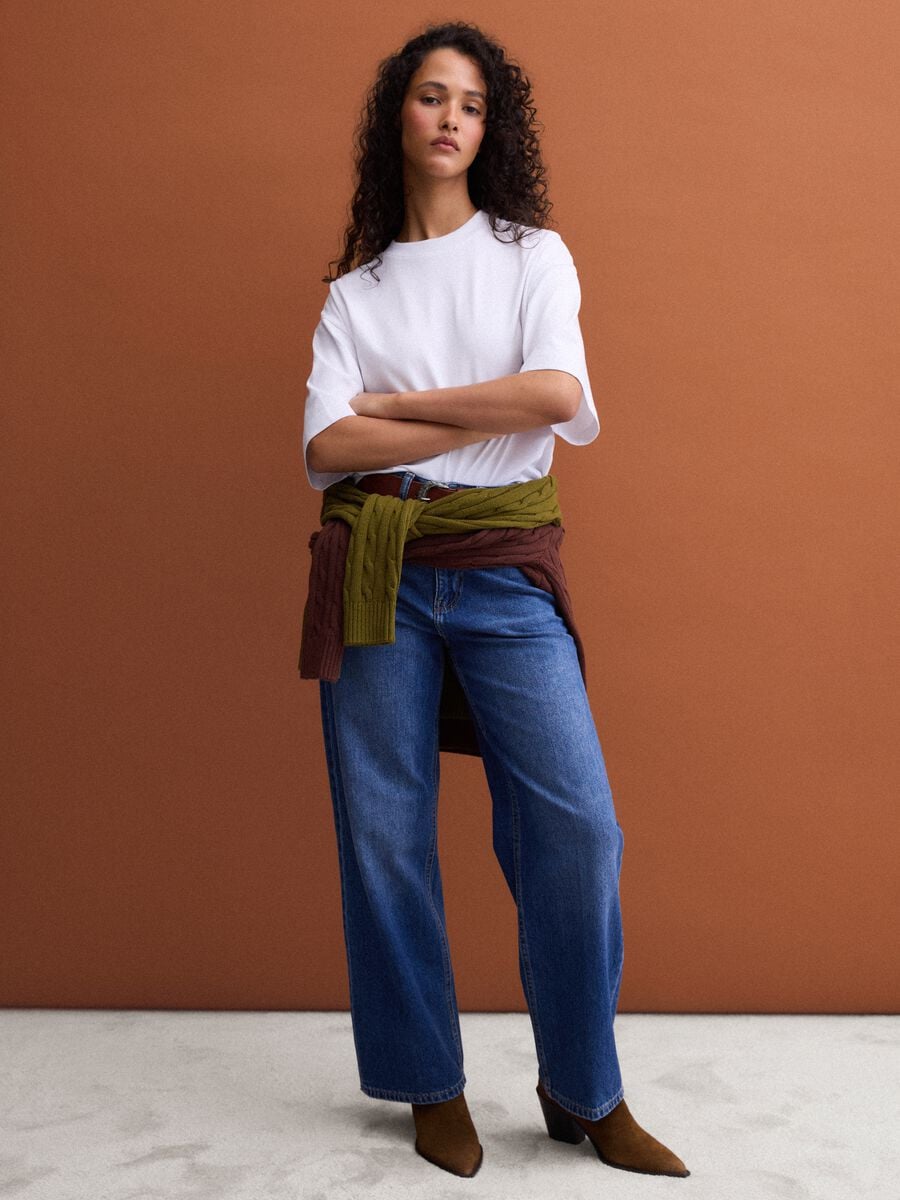 T-shirt bianca in misto cotone jersey a girocollo regular fit_1