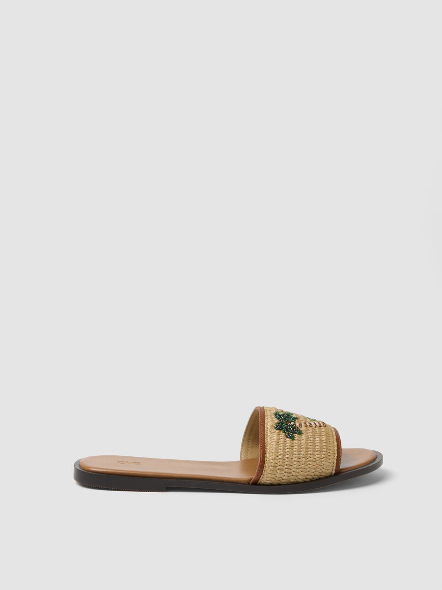 Beige flat sandals with braided embroidered strap_0