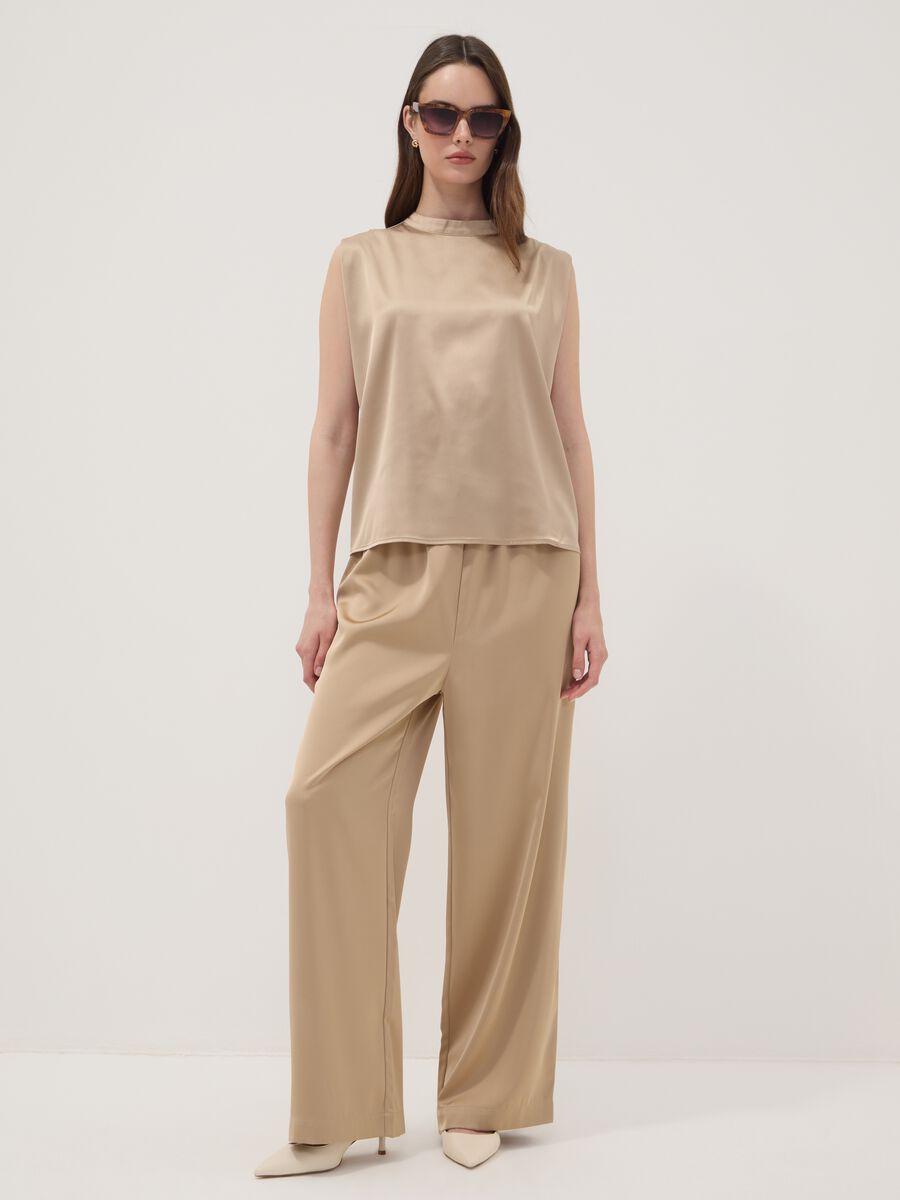 Beige stretch fabric high-neck top_1