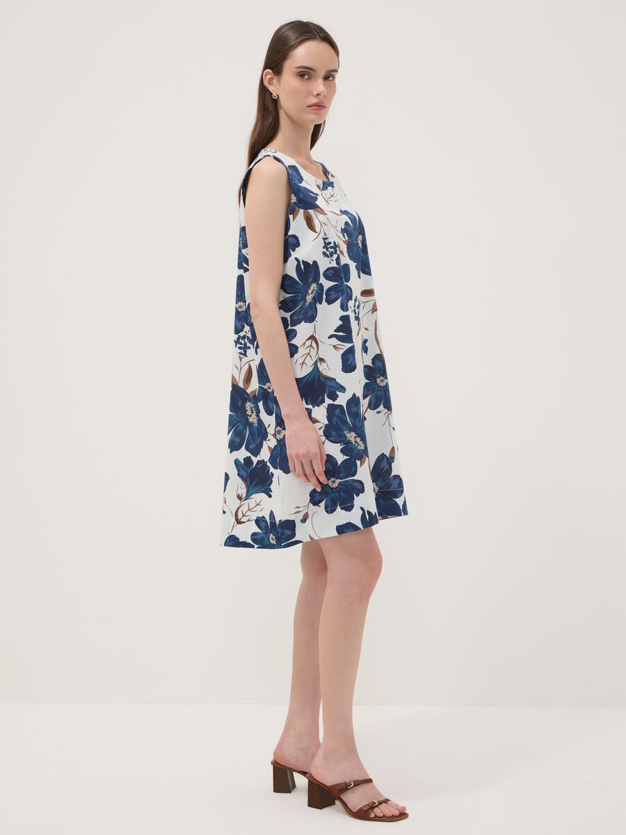 White stretch cotton dress with floral print, regular fit_0
