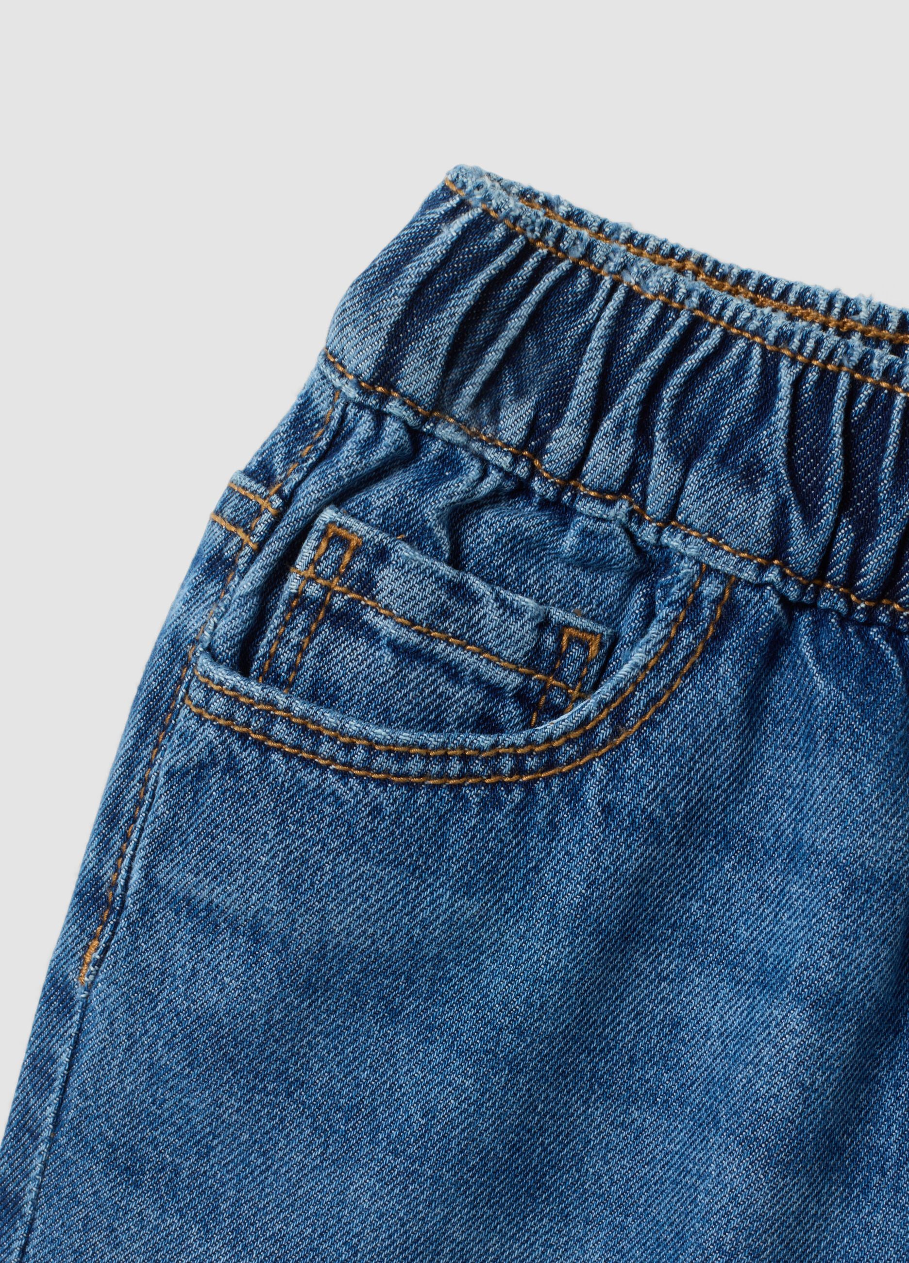 Girls&rsquo; blue wide-leg pure cotton jeans with elasticated waist
