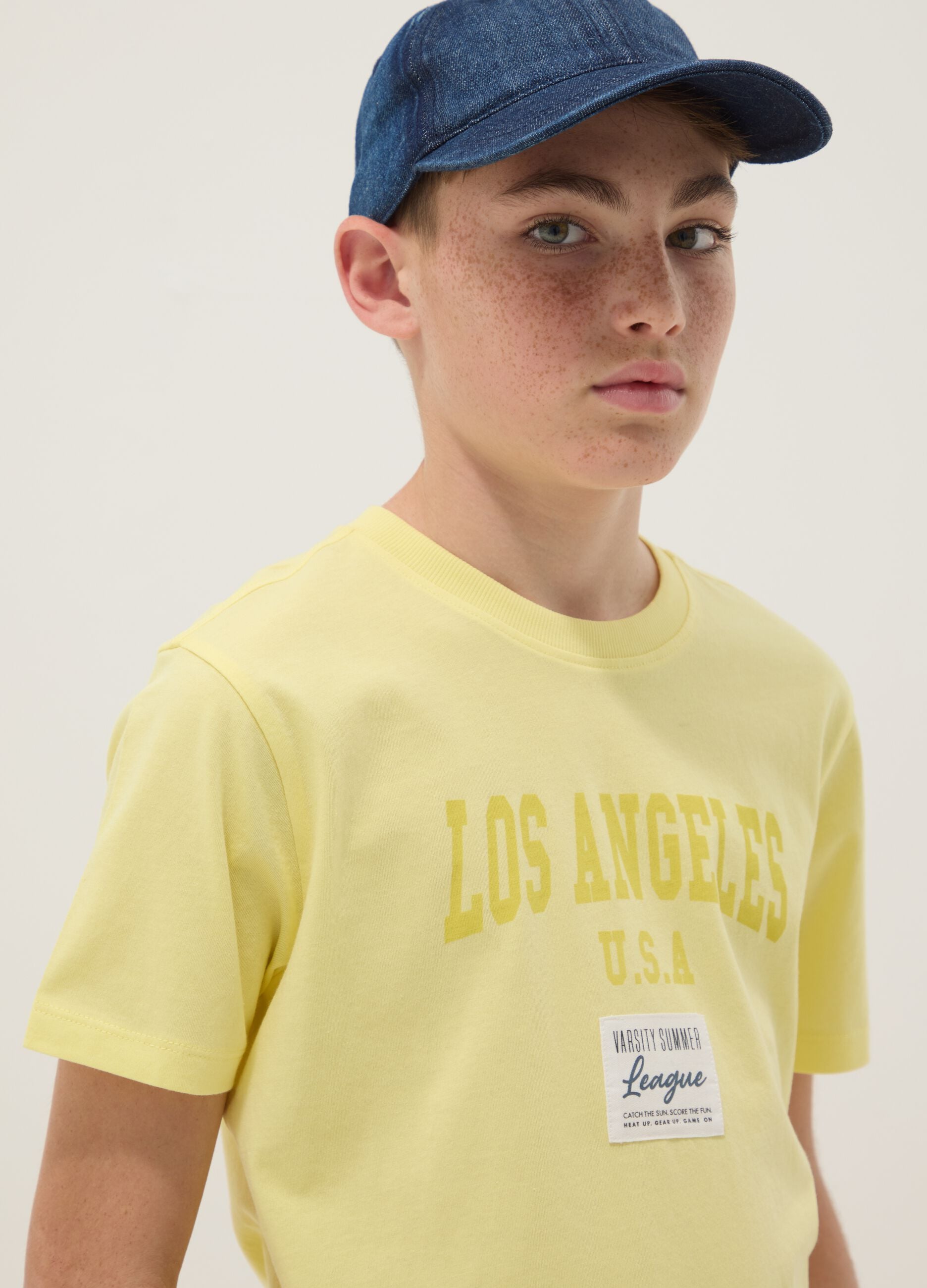 Yellow pure cotton boys' regular fit t-shirt with print